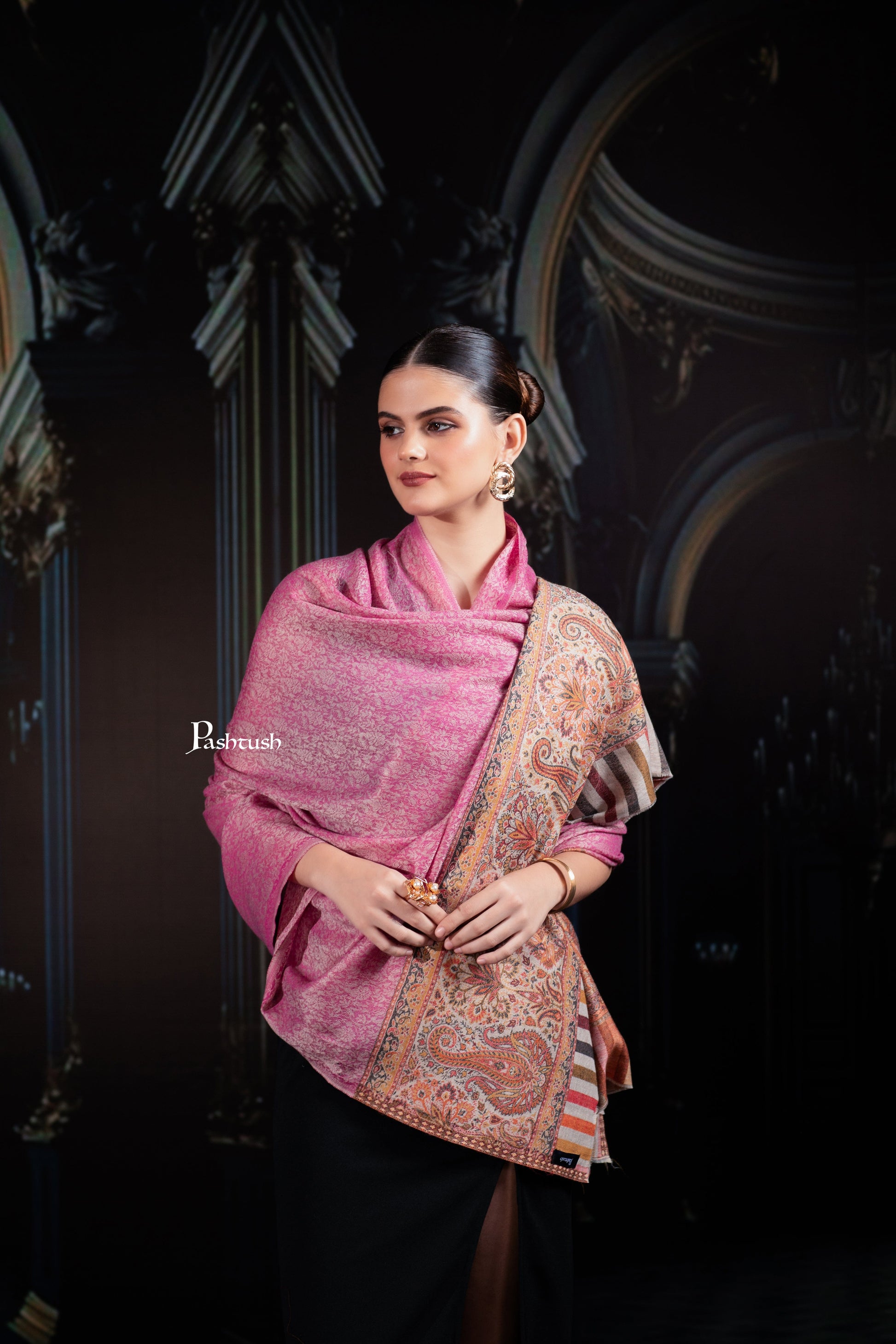 Pashtush India Womens Shawls Pashtush Womens Extra Fine Wool Shawl, Paisley Palla Design, Majenta