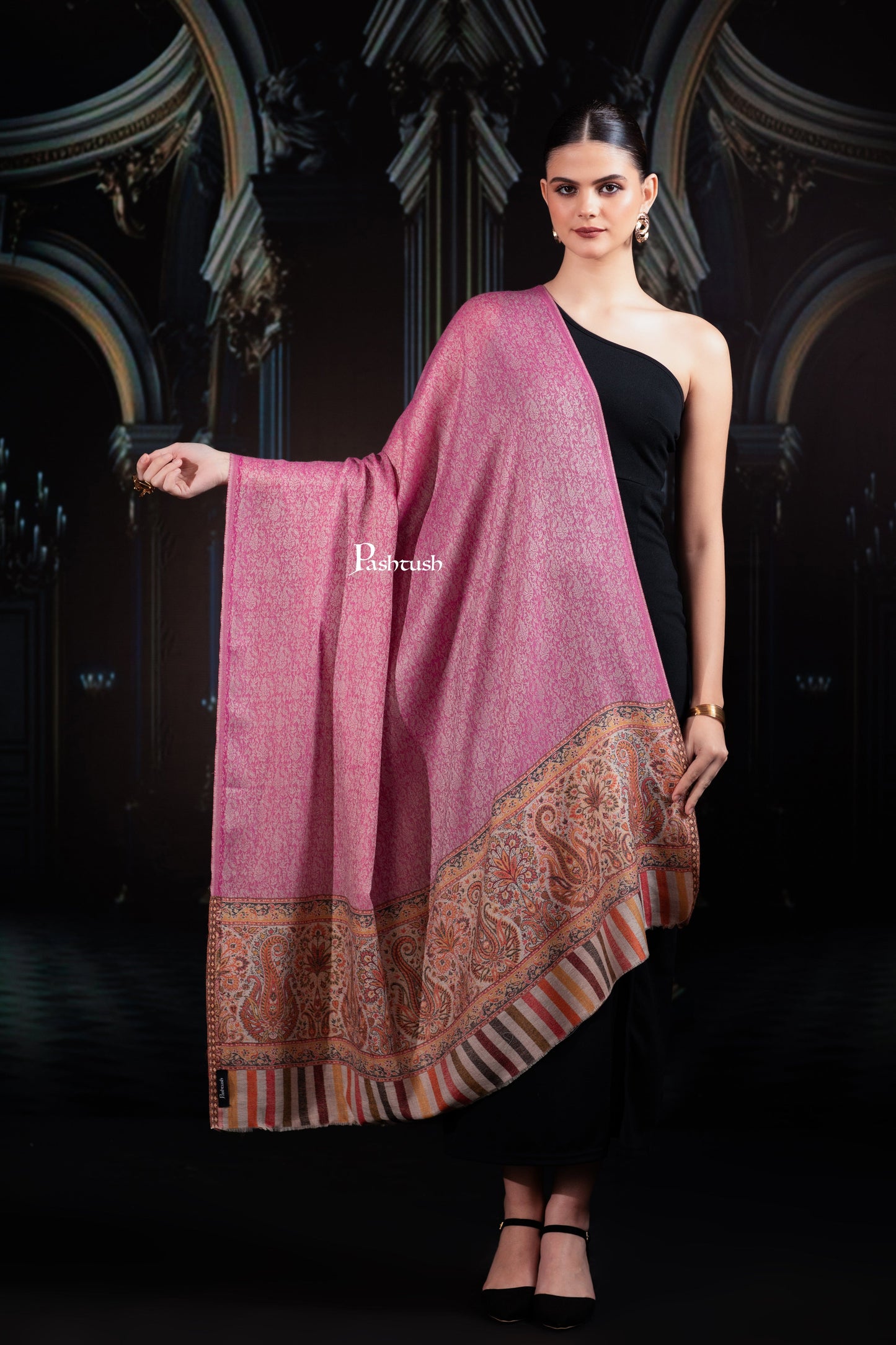 Pashtush India Womens Shawls Pashtush Womens Extra Fine Wool Shawl, Paisley Palla Design, Majenta