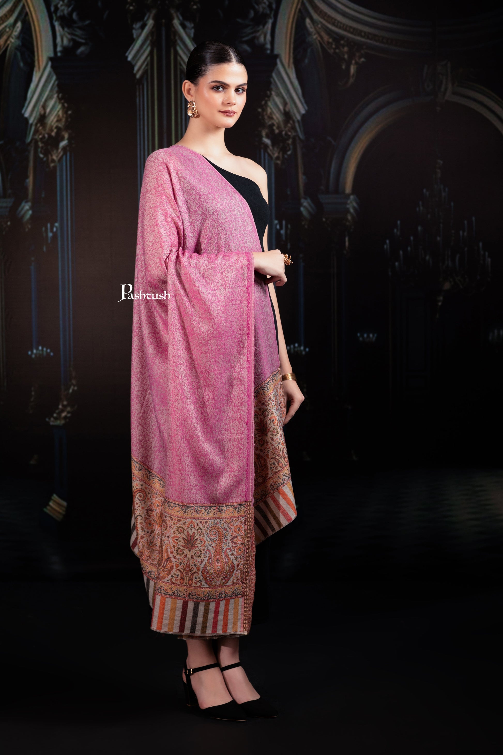 Pashtush India Womens Shawls Pashtush Womens Extra Fine Wool Shawl, Paisley Palla Design, Majenta