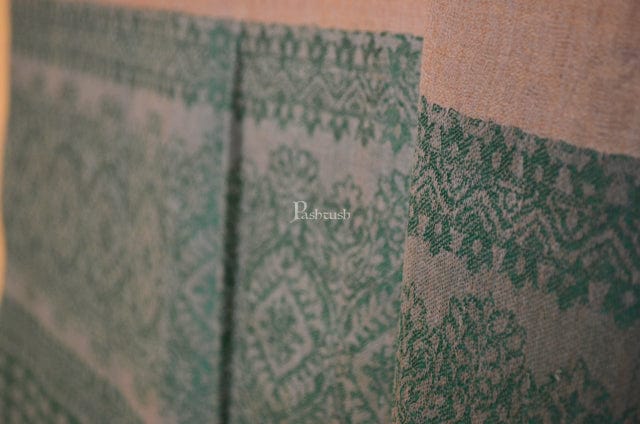 Pashtush India Womens Stoles and Scarves Scarf Pashtush womens Extra Fine Wool shawl, PAISLEY WEAVE design, Beige and Green