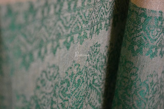 Pashtush India Womens Stoles and Scarves Scarf Pashtush womens Extra Fine Wool shawl, PAISLEY WEAVE design, Beige and Green