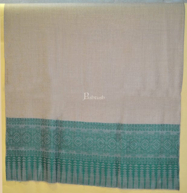 Pashtush India Womens Shawls Pashtush womens Extra Fine Wool shawl, Paisley Weave design, Beige and Green