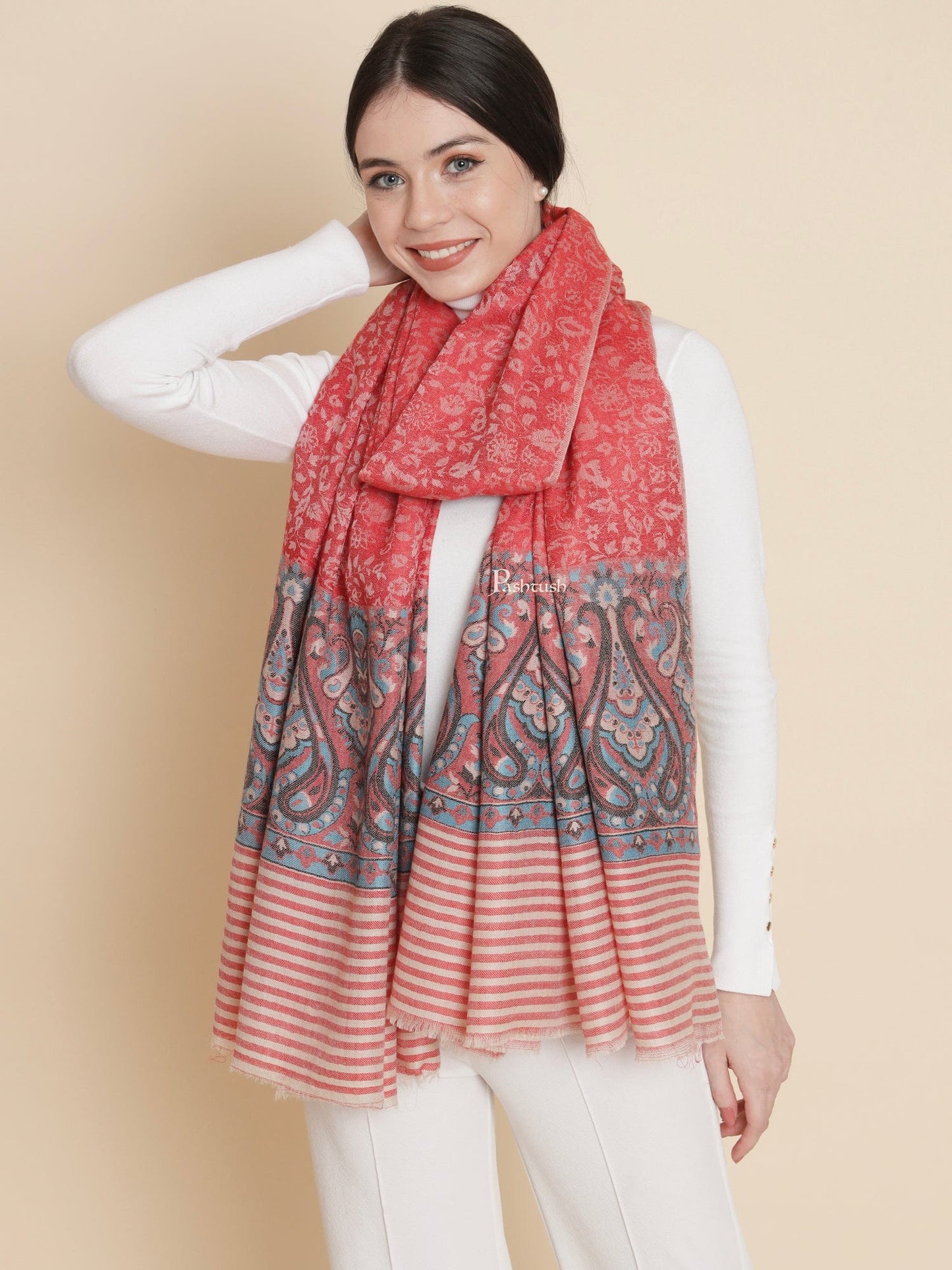 Pashtush India Womens Shawls Pashtush Womens Extra Fine Wool Shawl, Paisley Weave Design, Red