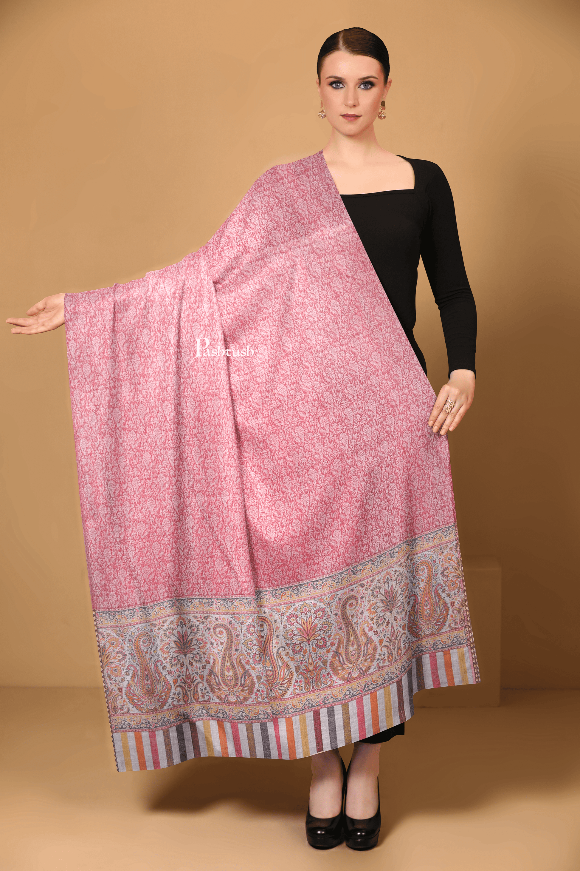 Pashtush India Womens Shawls Pashtush Womens Extra Fine Wool Shawl, Pasiley Palla Design, Red