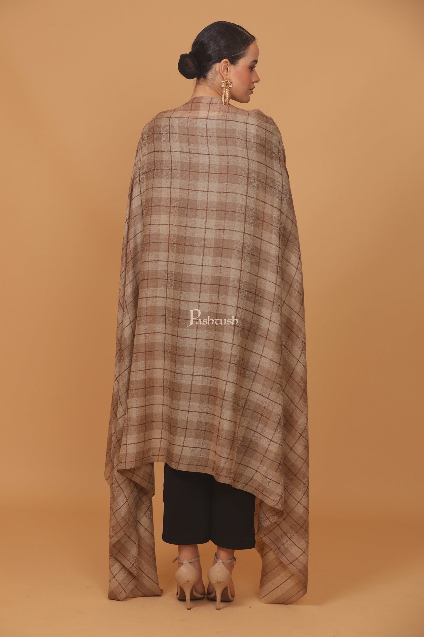 Pashtush India Womens Stoles and Scarves Scarf Pashtush womens Extra Fine Wool shawl, PASILEY WEAVE design, Taupe