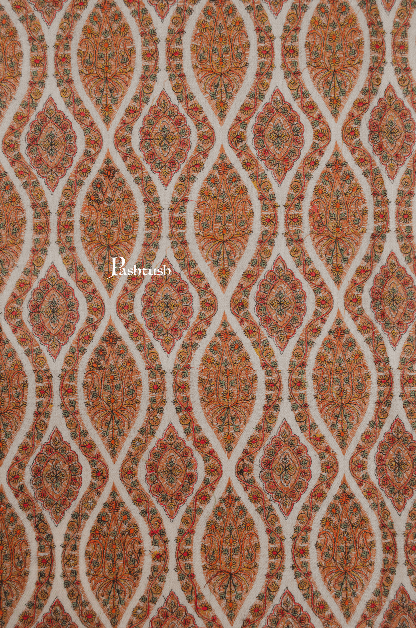Pashtush India Womens Shawls Pashtush Womens Extra Fine Wool Shawl, Silky Embroidery Kashmiri Jaal Design, Taupe