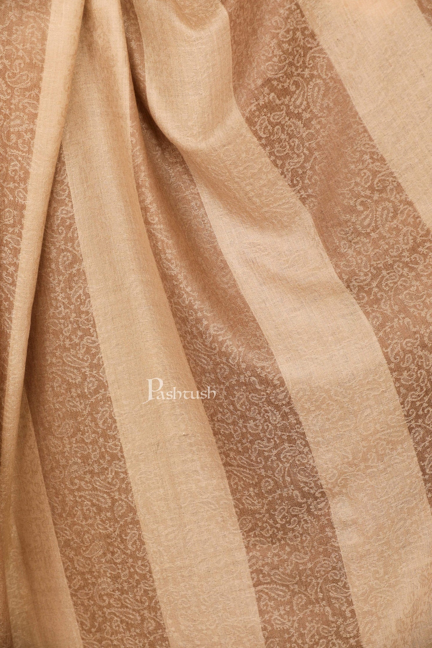 Pashtush Shawl Store Shawl Pashtush Womens Extra Fine Wool Shawl, Soft and Warm, Striped Beige, Large Size