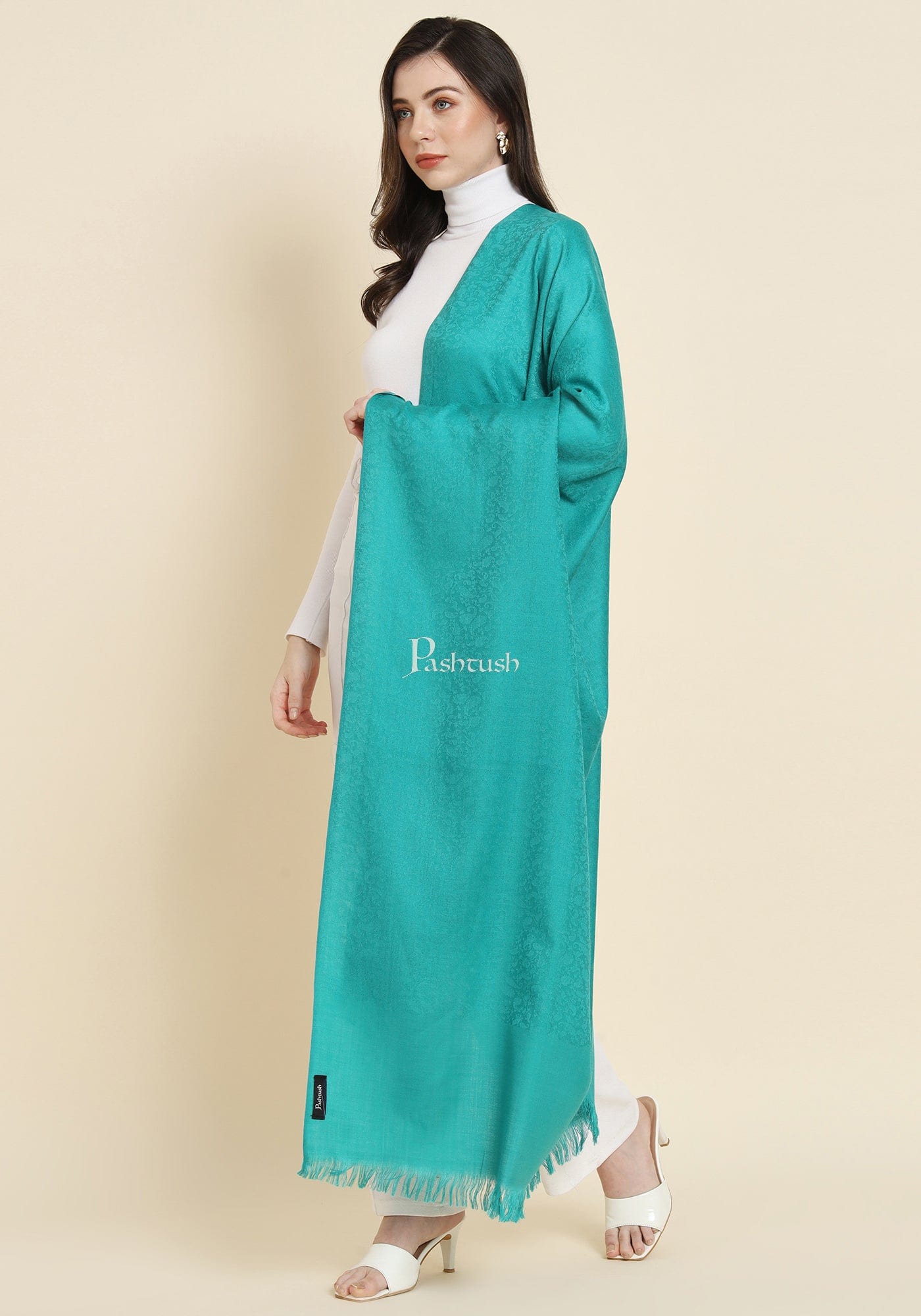 Pashtush India Womens Shawls Pashtush Womens Extra Fine Wool Shawl, Solid Arabic Sea Green