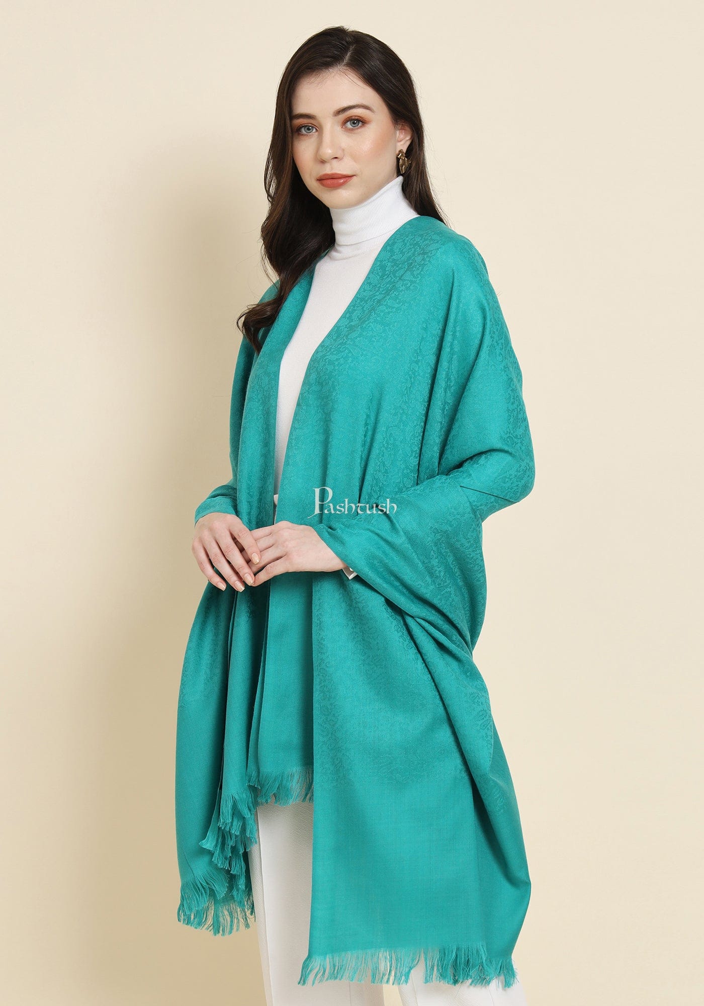 Pashtush India Womens Shawls Pashtush Womens Extra Fine Wool Shawl, Solid Arabic Sea Green