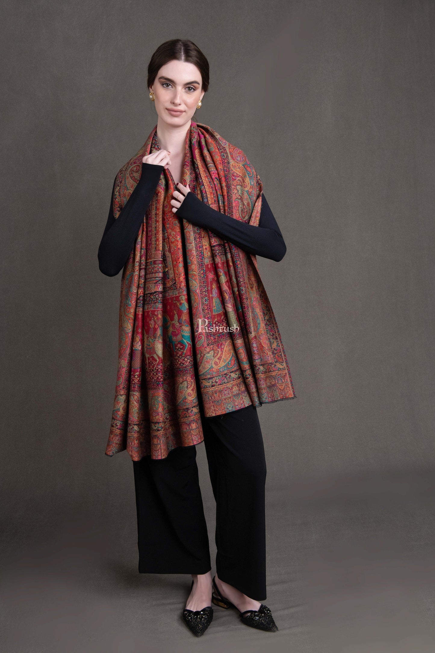 Pashtush India Womens Shawls Pashtush Womens Extra Fine Wool Shawl, The Doli Darbar - Royal Wedding Collection Design, Multicolour