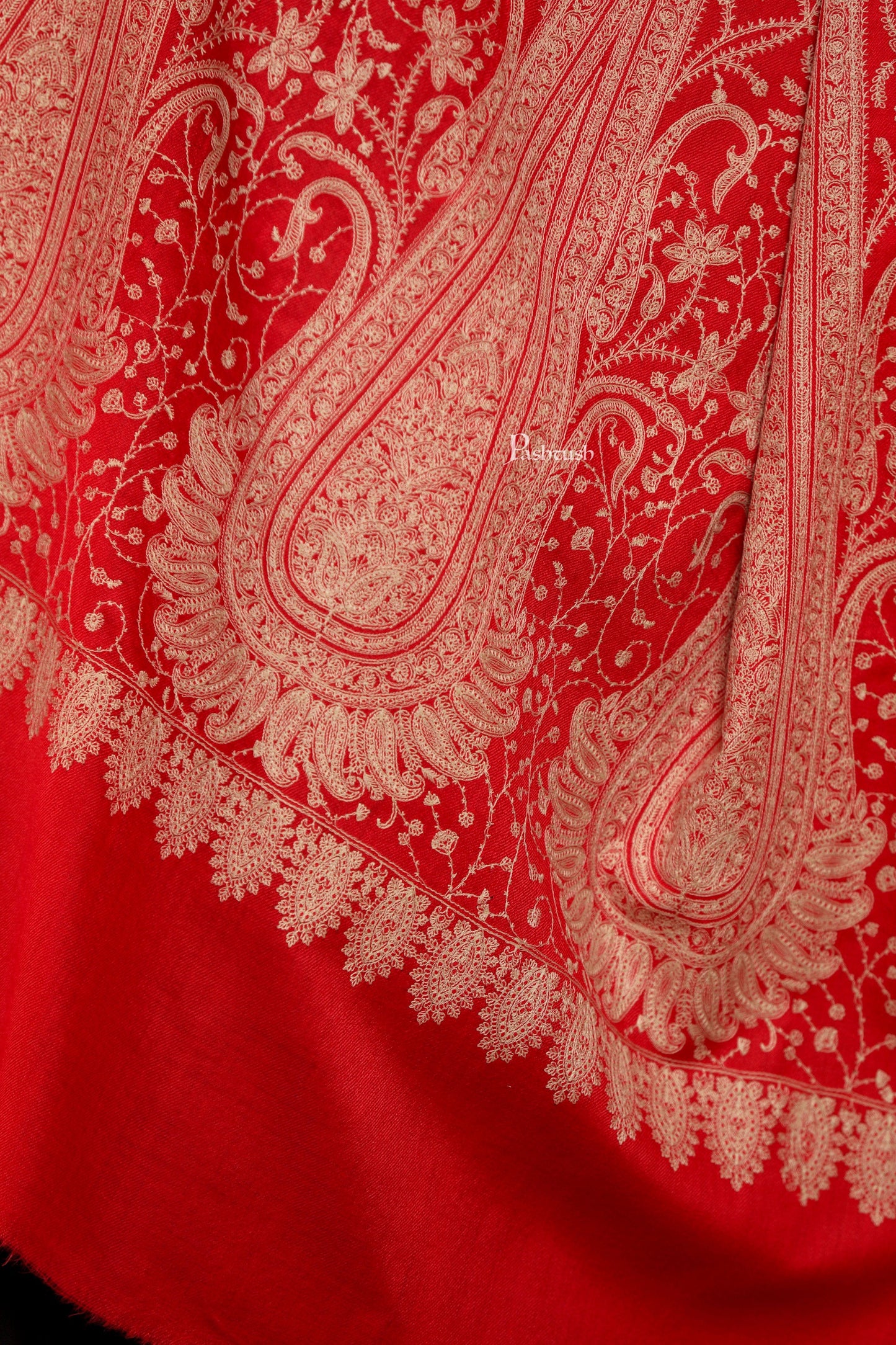 Pashtush India Womens Shawls Pashtush Womens Extra Fine Wool Shawl, Tone And Tone Ambi Design, Red