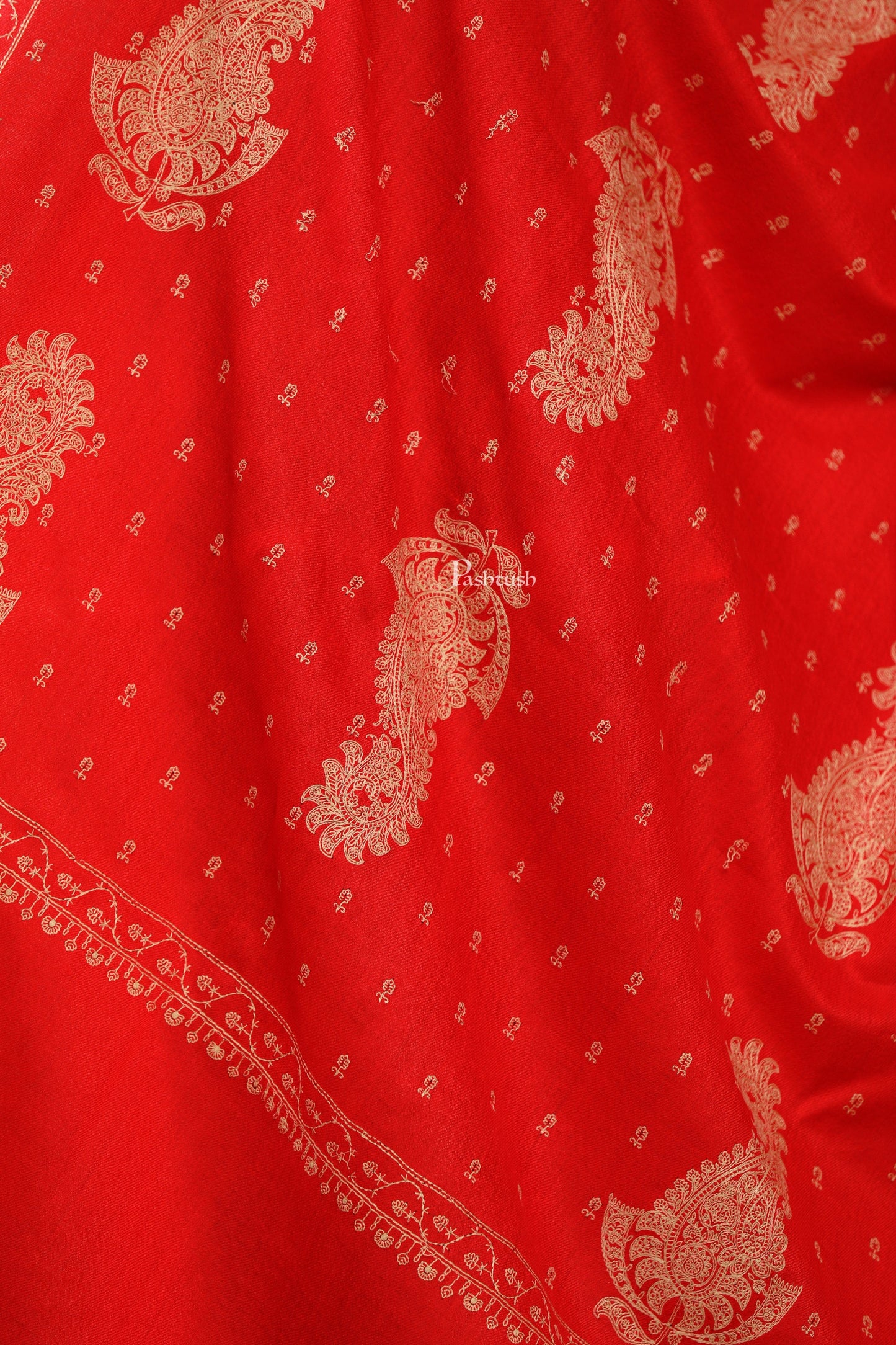 Pashtush India Womens Shawls Pashtush Womens Extra Fine Wool Shawl, Tone And Tone Ambi Design, Red