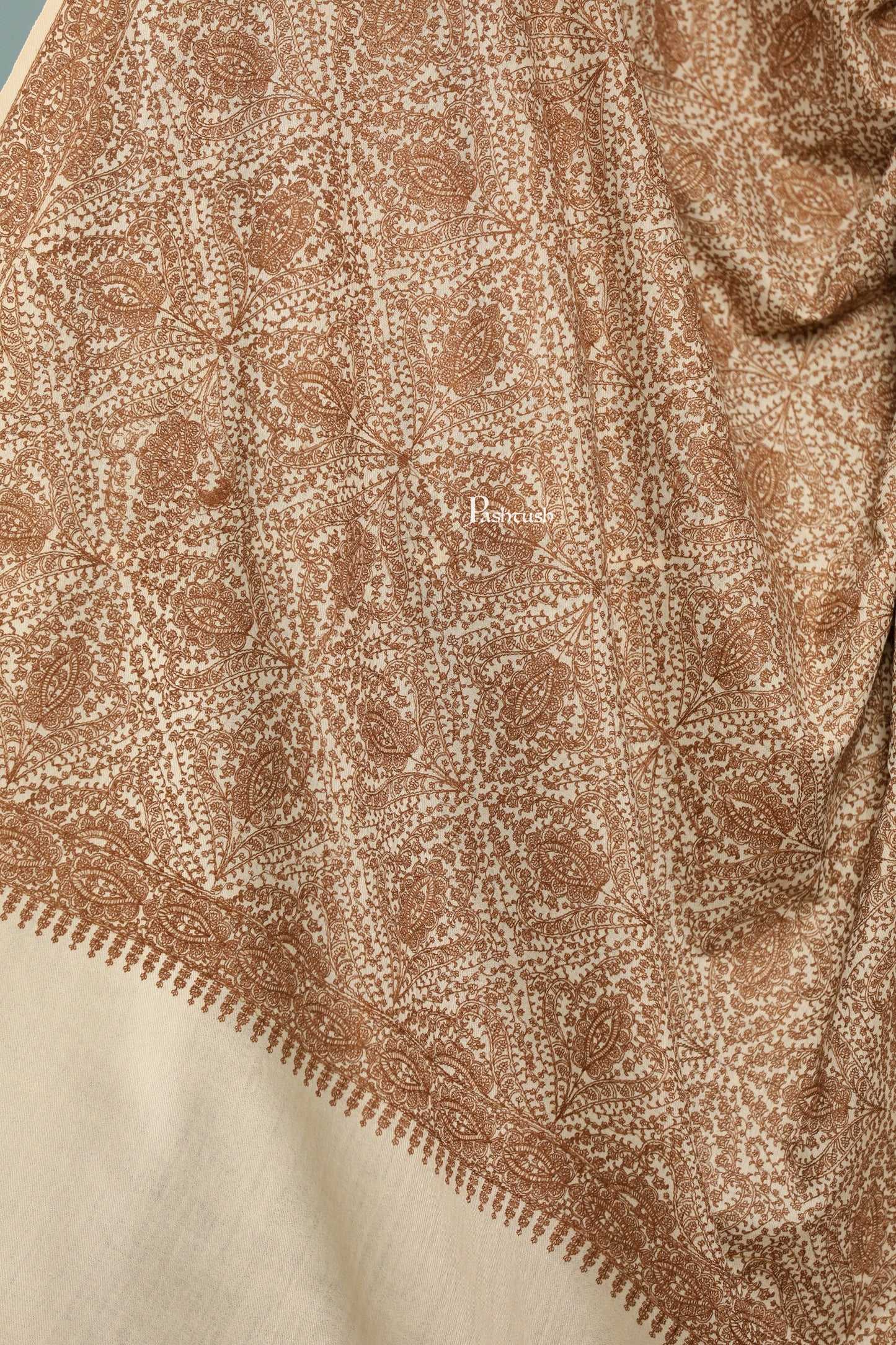Pashtush India Womens Shawls Pashtush Womens Extra Fine Wool Shawl, Tone And Tone Jaal Design, Beige