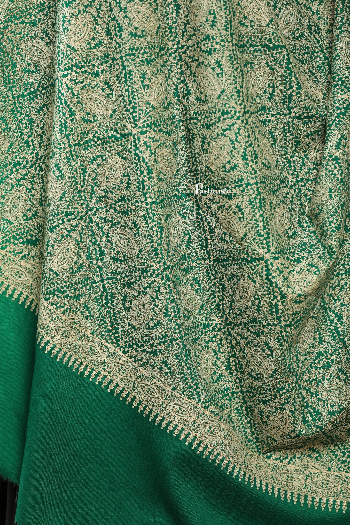 Pashtush India Womens Shawls Pashtush Womens Extra Fine Wool Shawl, Tone And Tone Jaal Design, Green