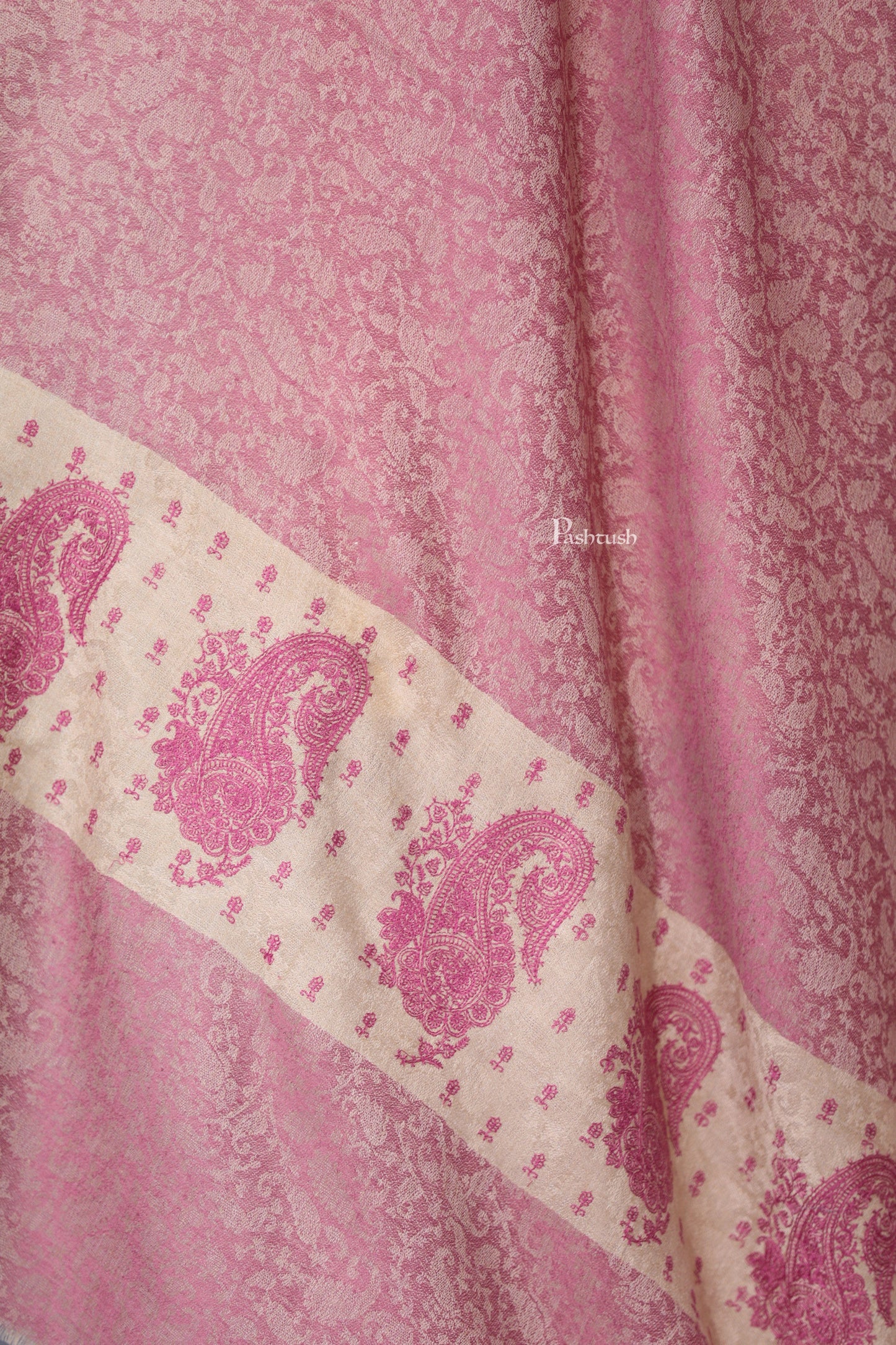 Pashtush India Womens Shawls Pashtush Womens Extra Fine Wool Shawl, Tone On Tone Embroidery Design, Peel Lilac