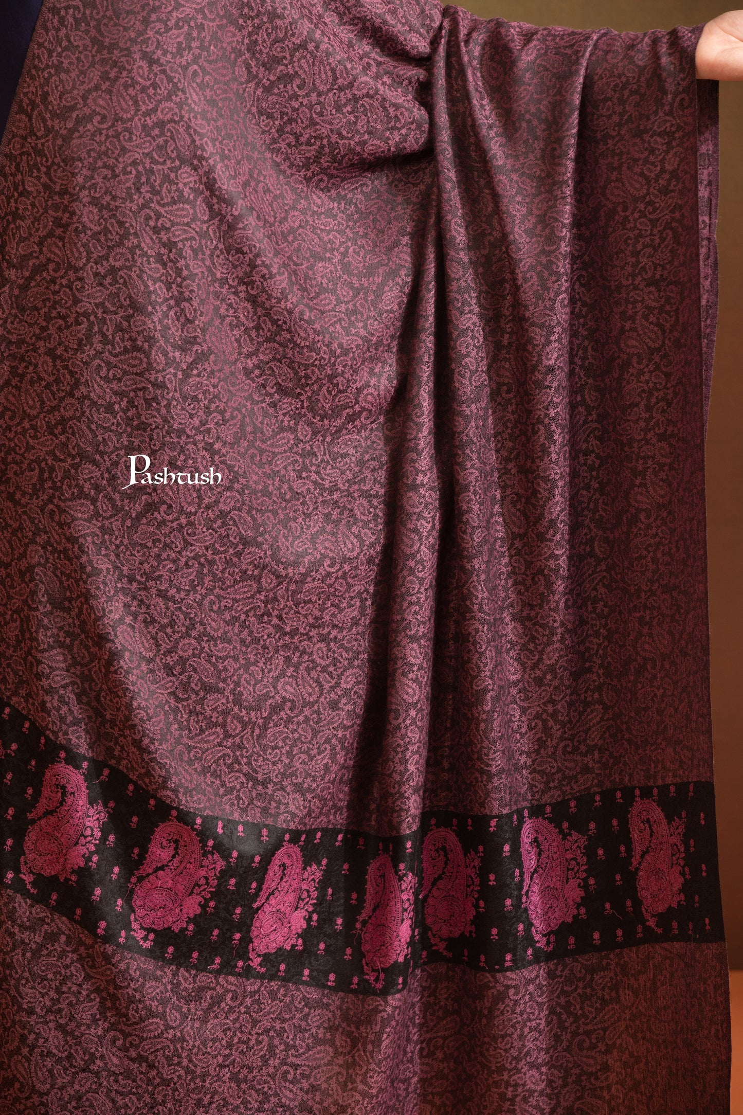 Pashtush India Womens Shawls Pashtush Womens Extra Fine Wool Shawl, Tone On Tone Embroidery, Paisley Palla Design, Dark Pink