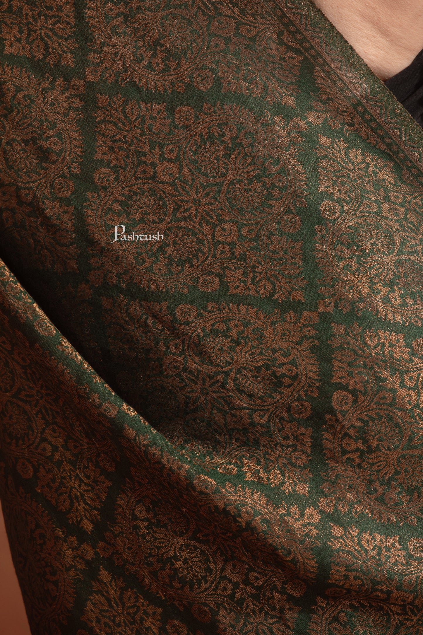Pashtush India Womens Shawls Pashtush Womens Extra Fine Wool Shawl, Twilight Collection, Woven Design, Green