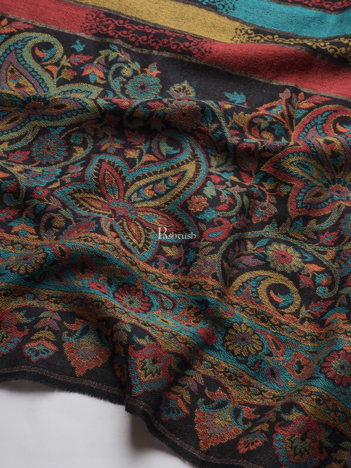 Pashtush India Womens Stoles and Scarves Scarf Pashtush Womens Extra Fine Wool Stole, Aztec Weave With Zari Design, Multicolour