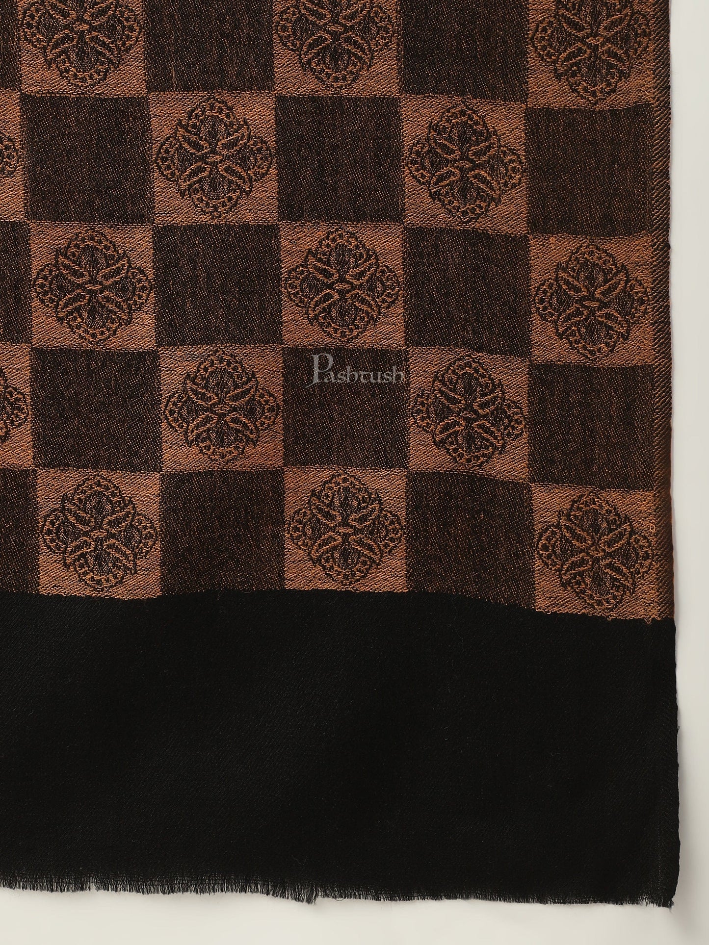 Pashtush India Womens Stoles and Scarves Scarf Pashtush womens Extra Fine Wool Stole, checkered design, Black