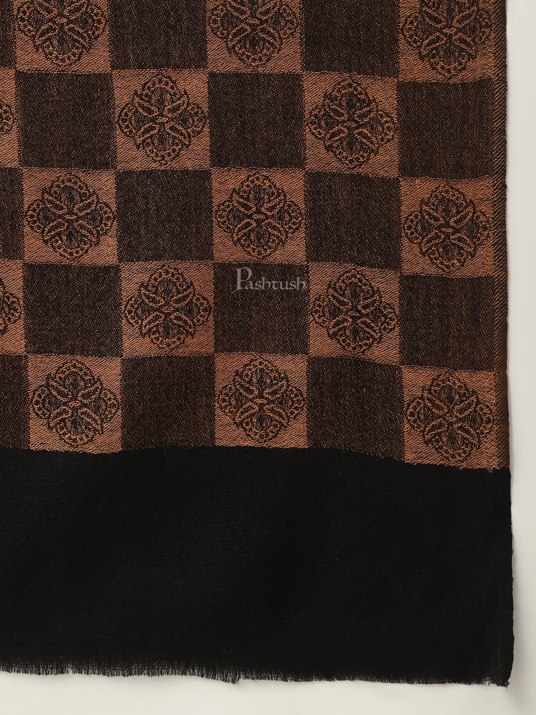 Pashtush India Womens Stoles and Scarves Scarf Pashtush womens Extra Fine Wool Stole, checkered design, Black