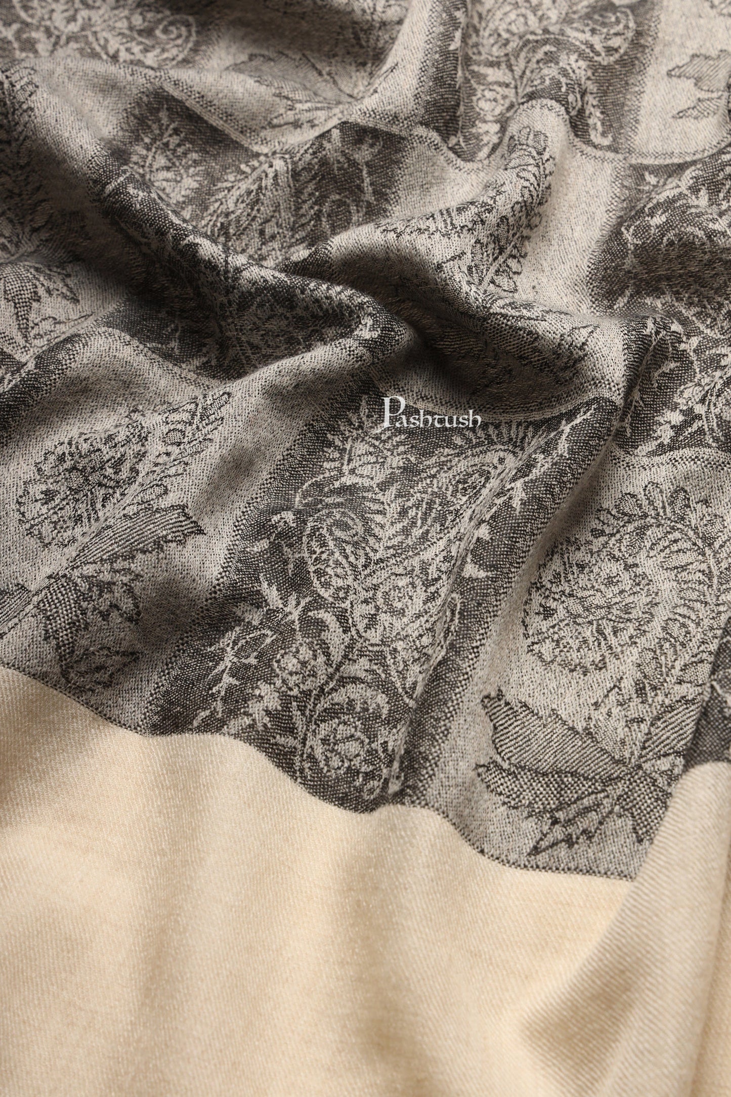 Pashtush India Womens Stoles and Scarves Scarf Pashtush Womens Extra Fine Wool Stole, Checkered Design, Black And Beige