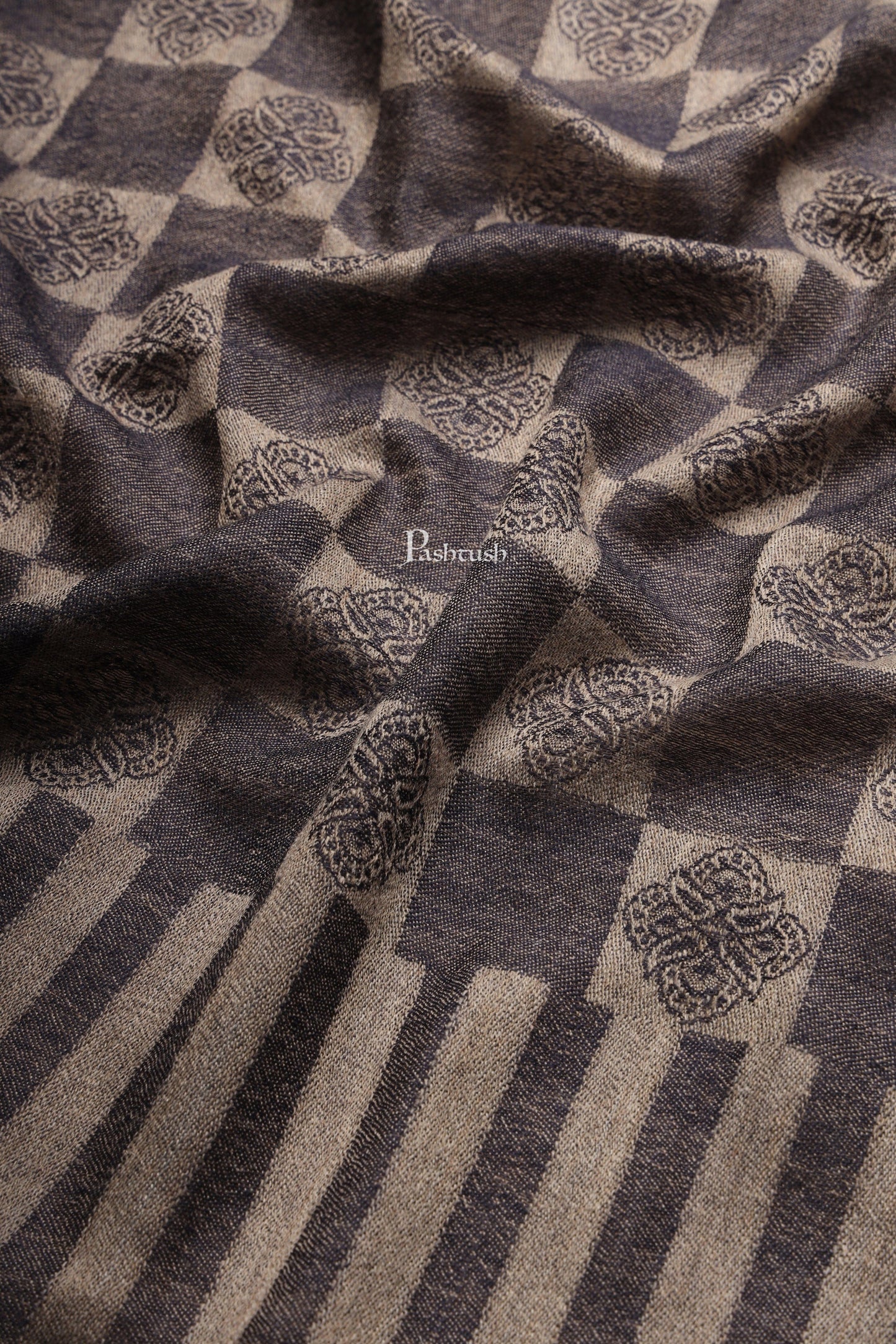 Pashtush India Womens Stoles and Scarves Scarf Pashtush Womens Extra Fine Wool Stole, Checkered Design, Navy Blue