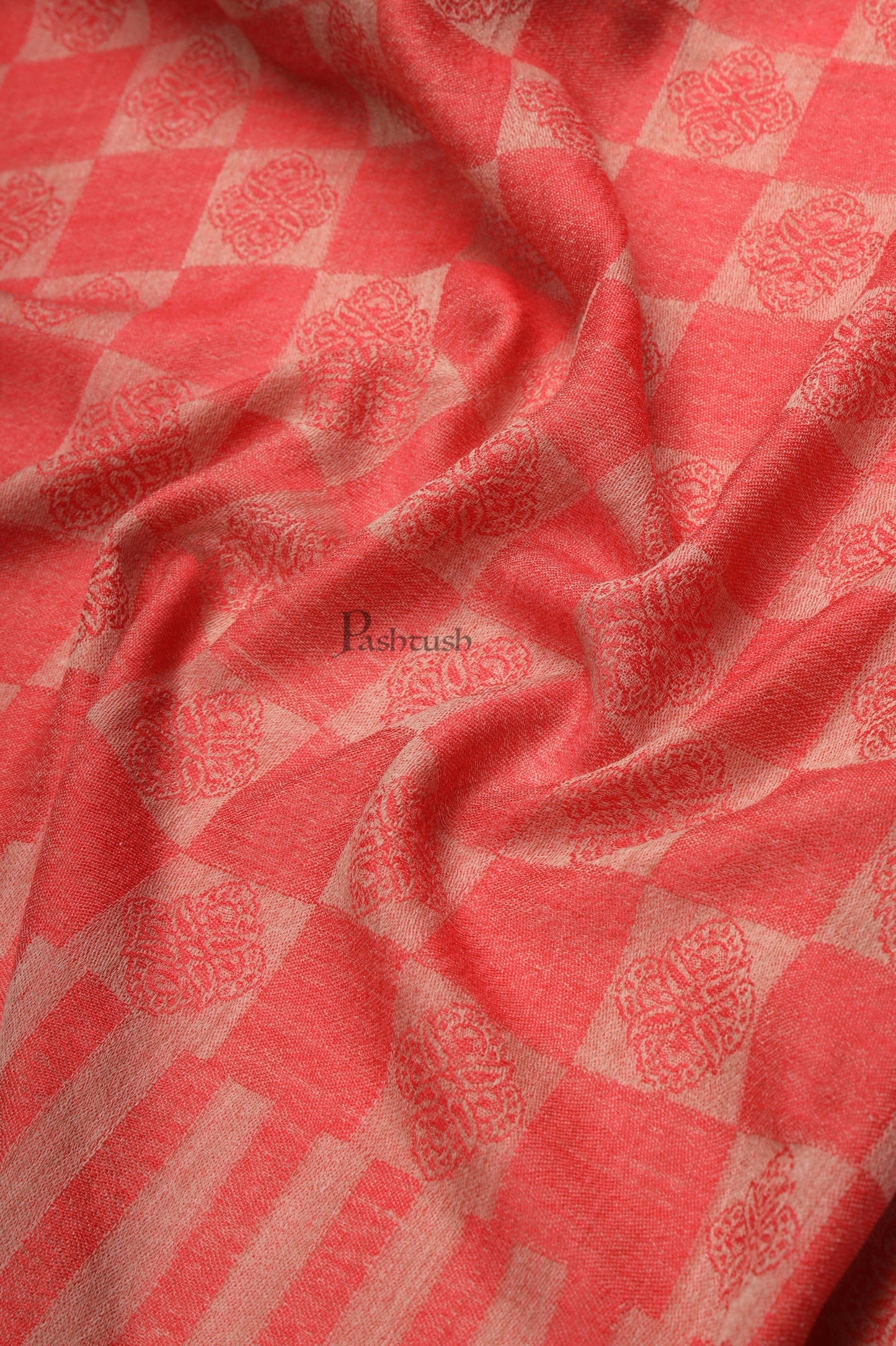 Pashtush India Womens Stoles and Scarves Scarf Pashtush Womens Extra Fine Wool Stole, Checkered Design, Red