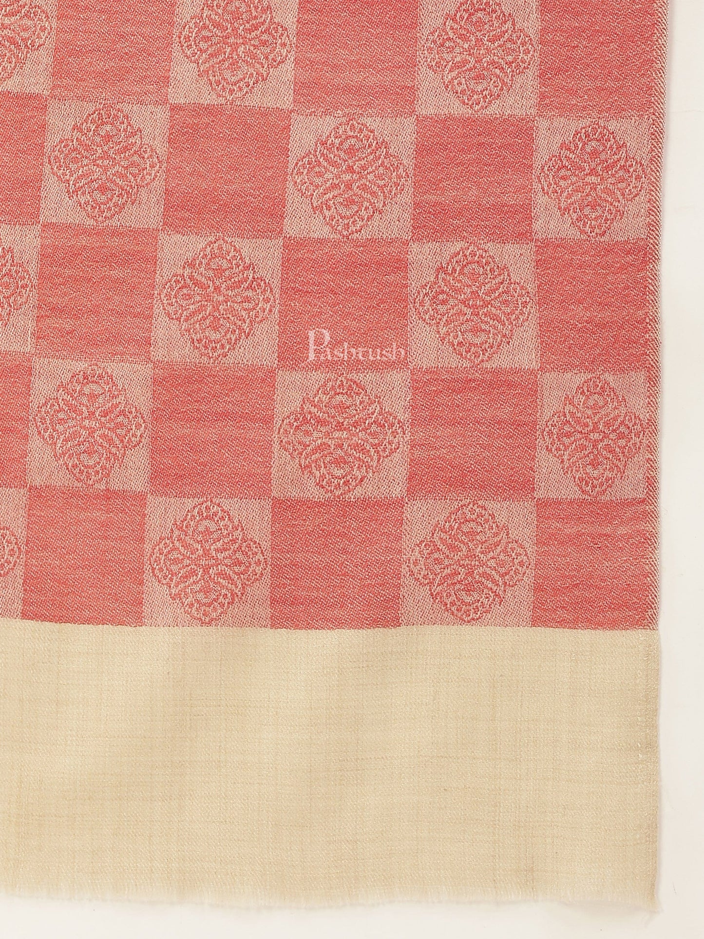 Pashtush India Womens Stoles and Scarves Scarf Pashtush Womens Extra Fine Wool stole, checkered design, Rose