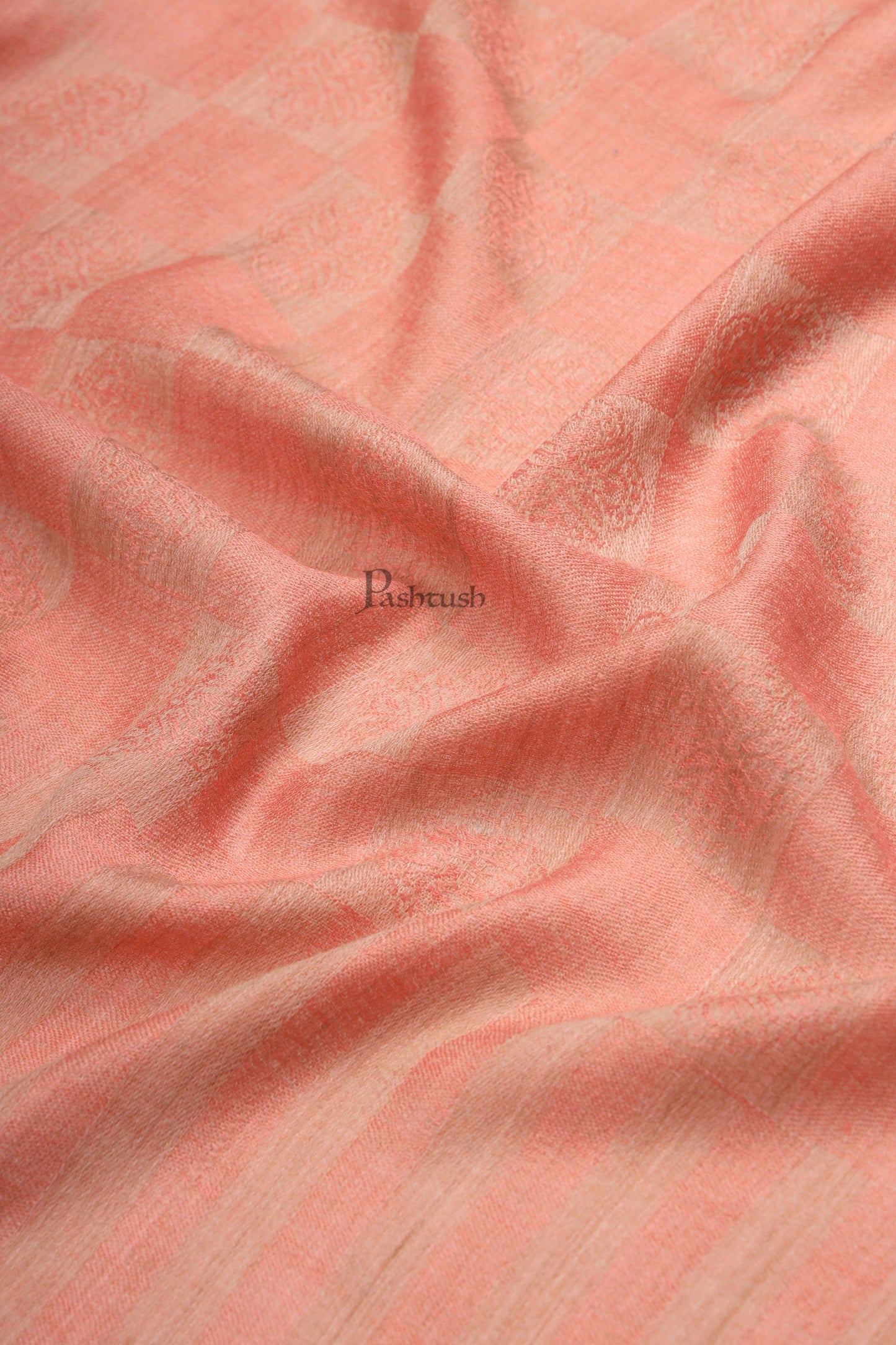 Pashtush India Womens Stoles Pashtush Womens Extra Fine Wool Stole, Checkered Weave Design, Rose