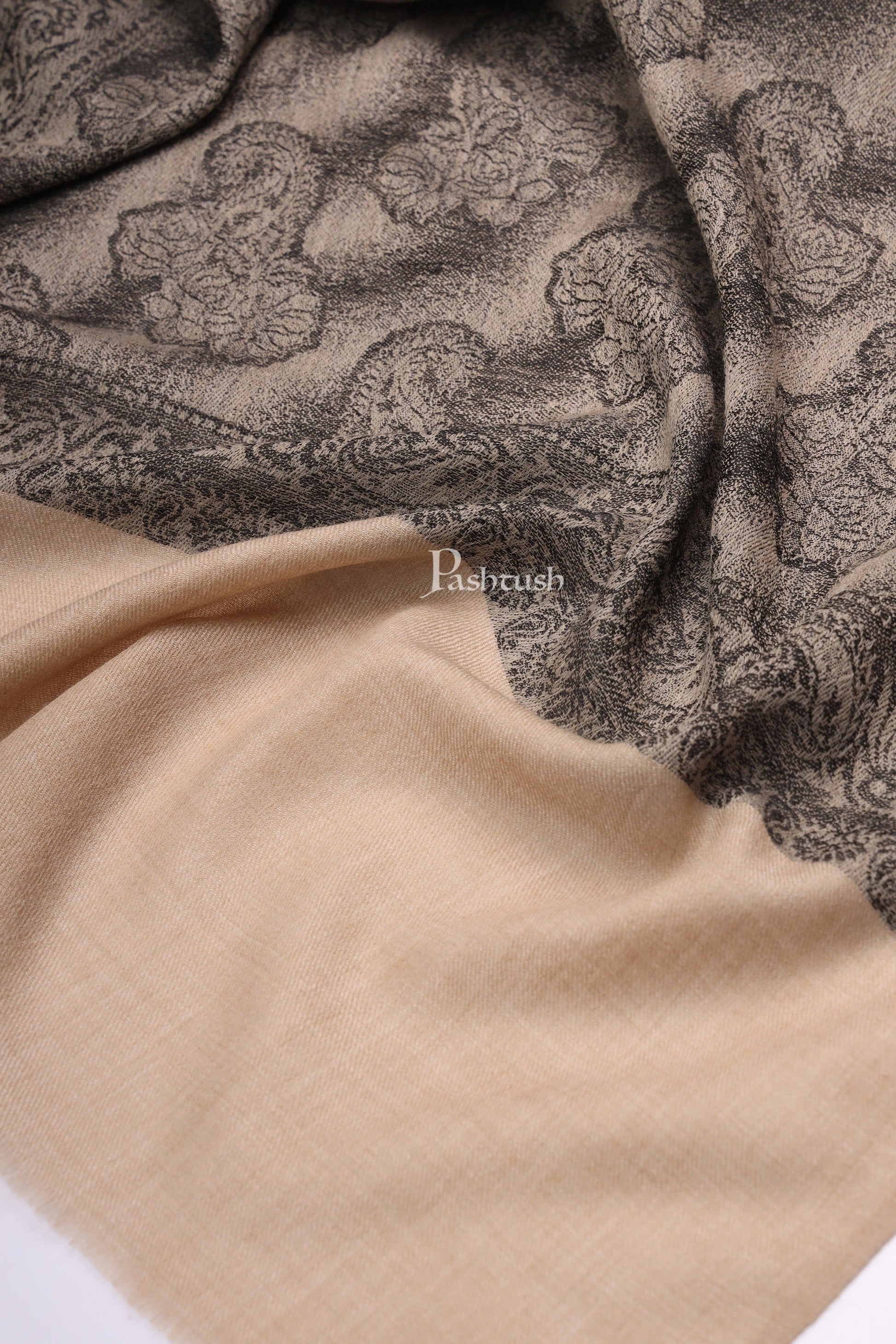 Pashtush India Womens Stoles and Scarves Scarf Pashtush Womens Extra Fine Wool Stole,  Design, Black