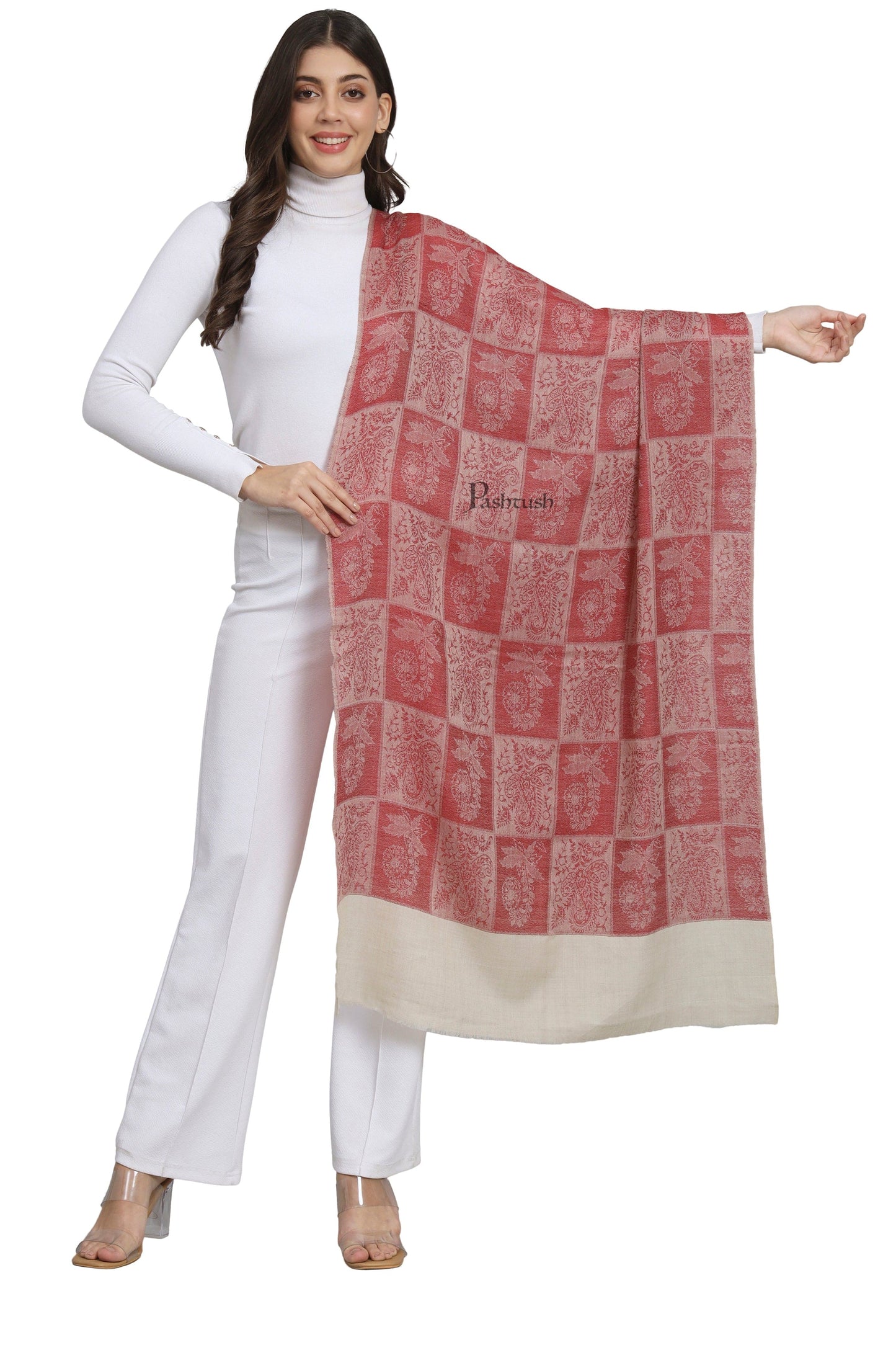 Pashtush India Womens Stoles and Scarves Scarf Pashtush Womens Extra Fine Wool Stole, Design, Maroon