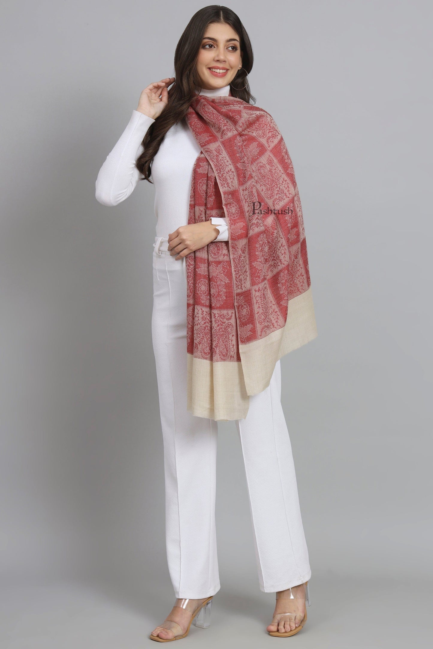 Pashtush India Womens Stoles and Scarves Scarf Pashtush Womens Extra Fine Wool Stole, Design, Maroon