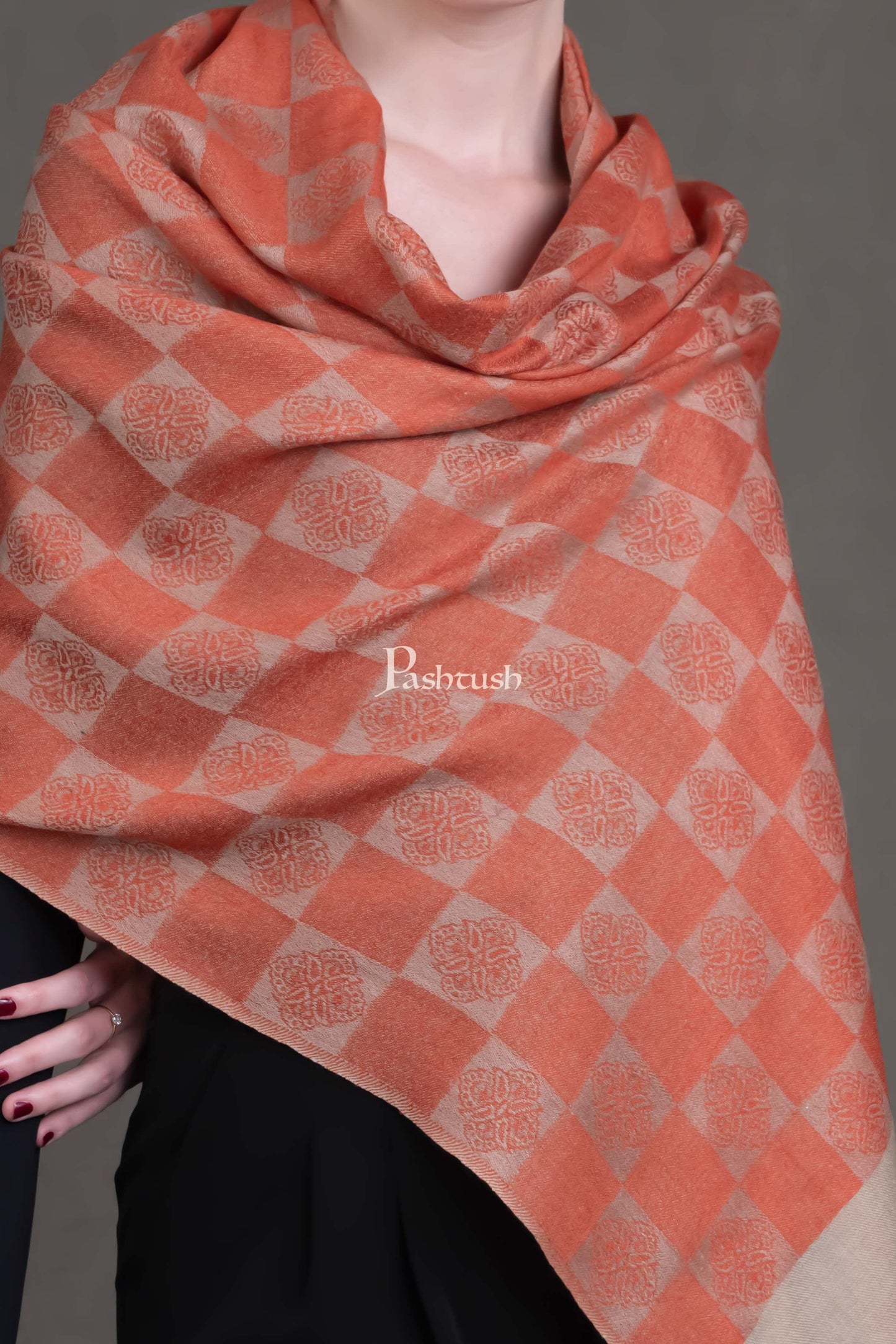 Pashtush India Womens Stoles and Scarves Scarf Pashtush Womens Extra Fine Wool Stole,  Design, Orange