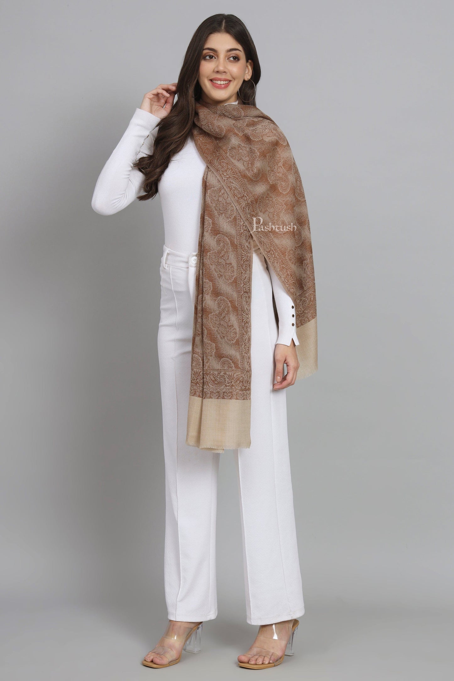 Pashtush India Womens Stoles and Scarves Scarf Pashtush Womens Extra Fine Wool Stole, Design, Orange