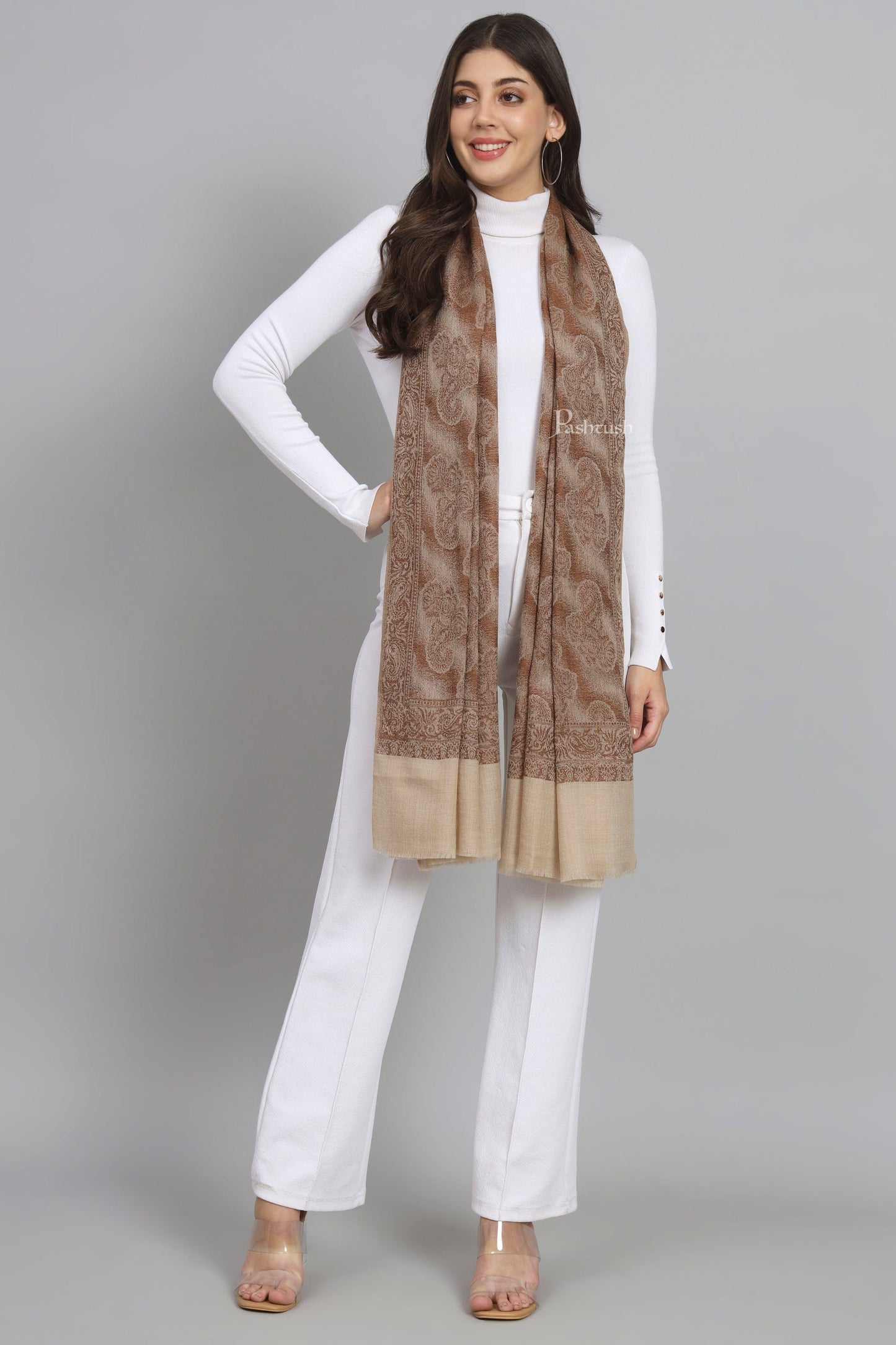 Pashtush India Womens Stoles and Scarves Scarf Pashtush Womens Extra Fine Wool Stole, Design, Orange