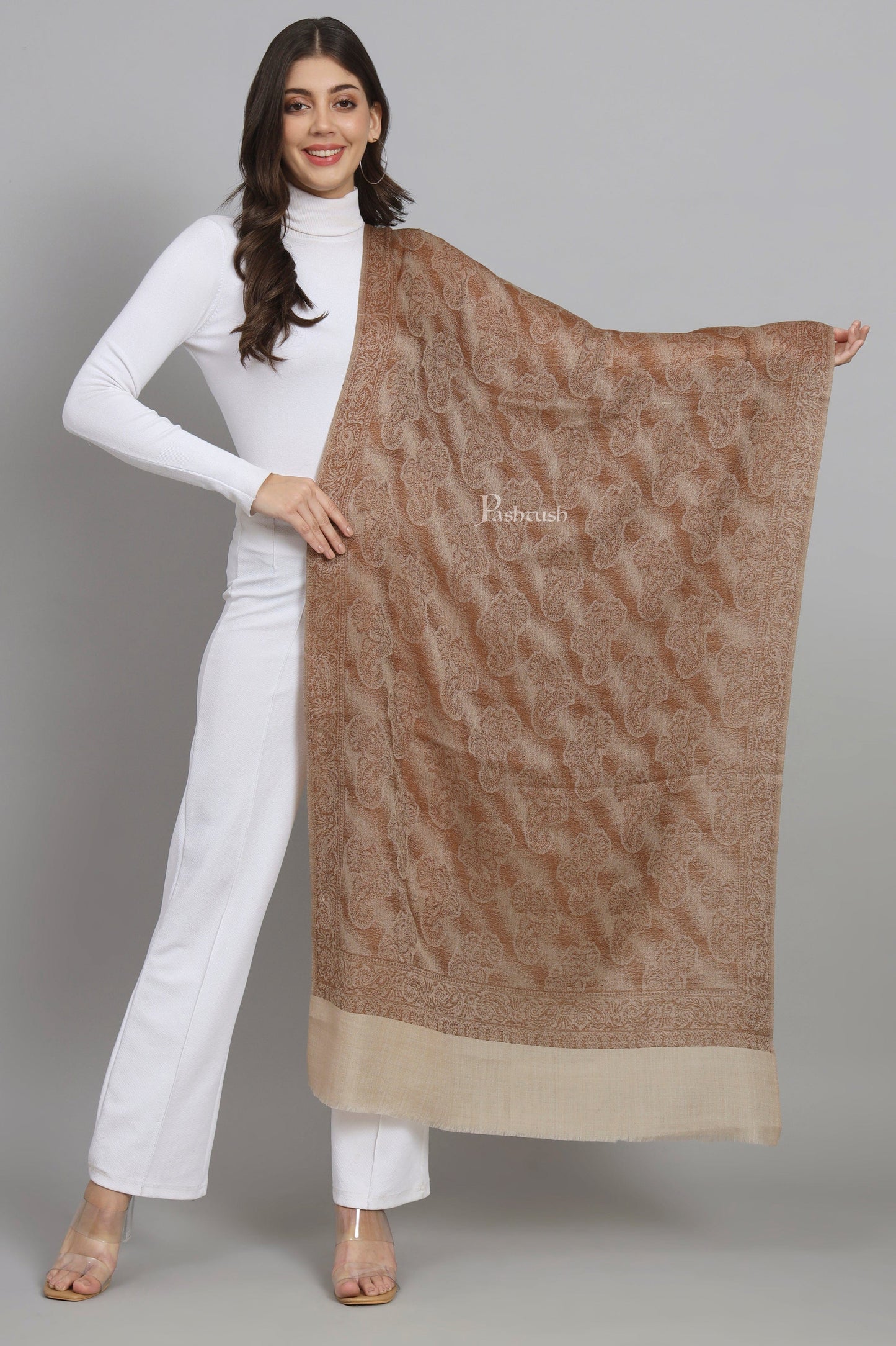 Pashtush India Womens Stoles and Scarves Scarf Pashtush Womens Extra Fine Wool Stole, Design, Orange