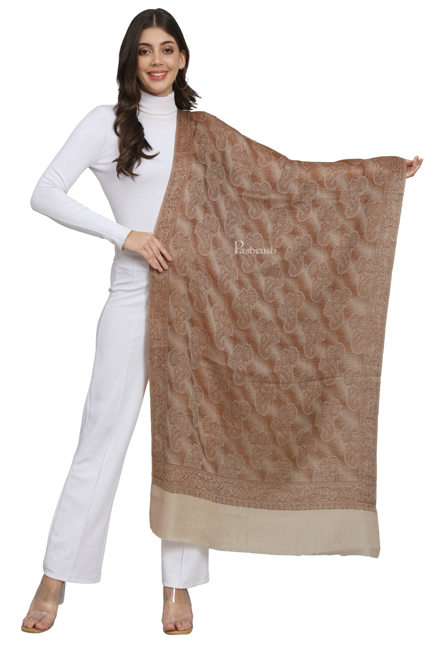 Pashtush India Womens Stoles and Scarves Scarf Pashtush Womens Extra Fine Wool Stole, Design, Orange