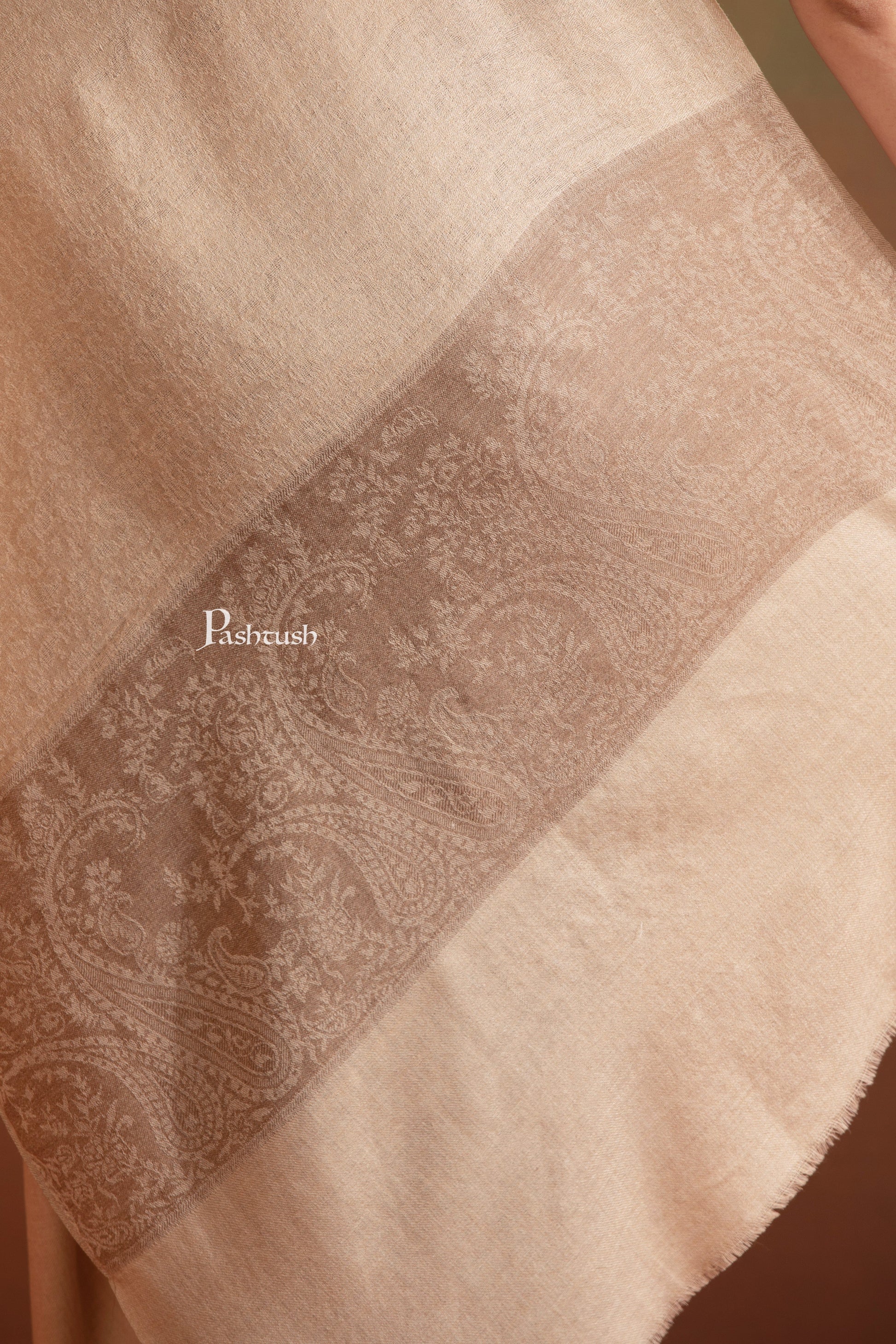 Pashtush India Womens Stoles and Scarves Scarf Pashtush Womens Extra Fine Wool Stole,  Design, Taupe