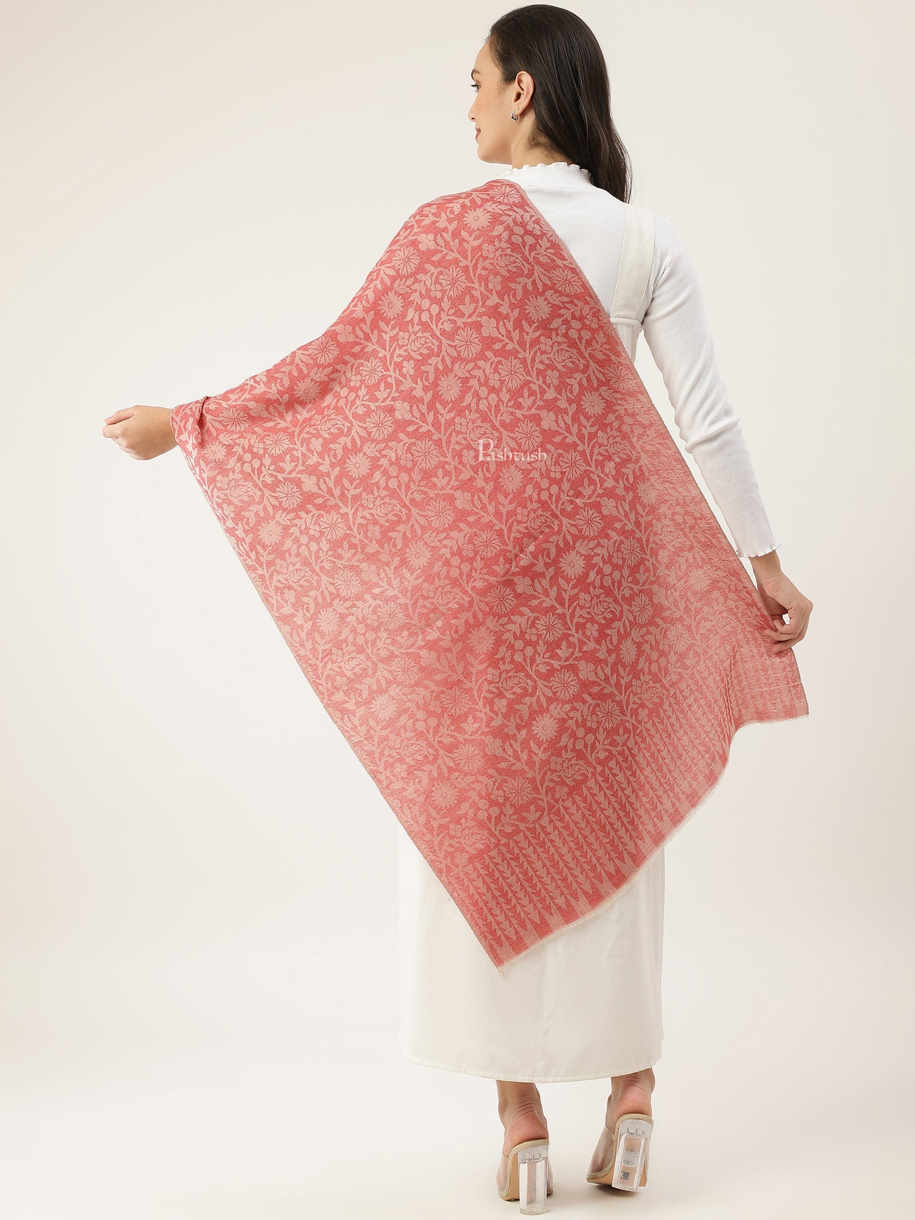 Pashtush India Womens Stoles and Scarves Scarf Pashtush womens Extra Fine Wool Stole, floral design, Rose