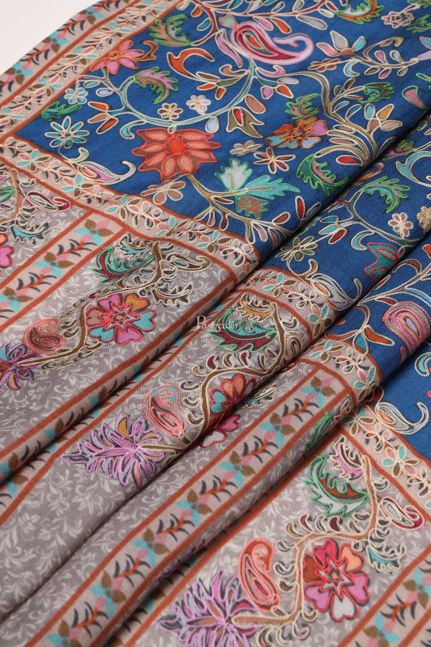 Pashtush India Womens Stoles Pashtush Womens Extra Fine Wool Stole, Kalamkari Embroidery Design, Blue