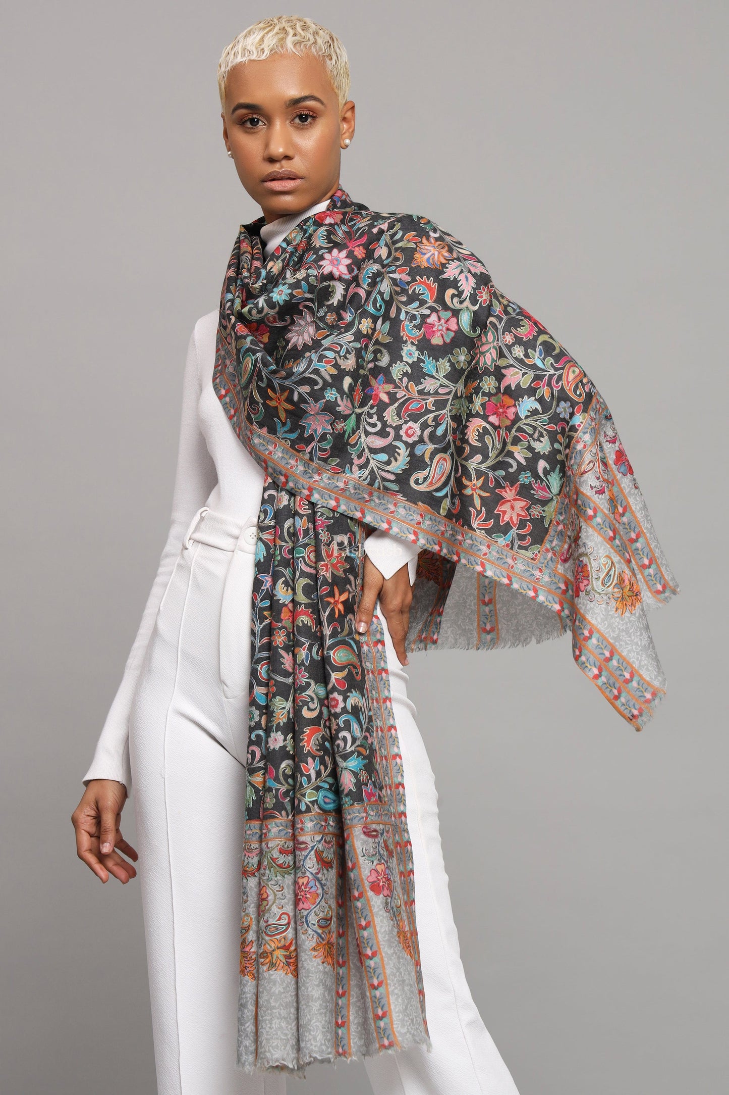 Pashtush India Womens Stoles Pashtush Womens Extra Fine Wool Stole, Kalamkari Embroidery Design, Multicolour