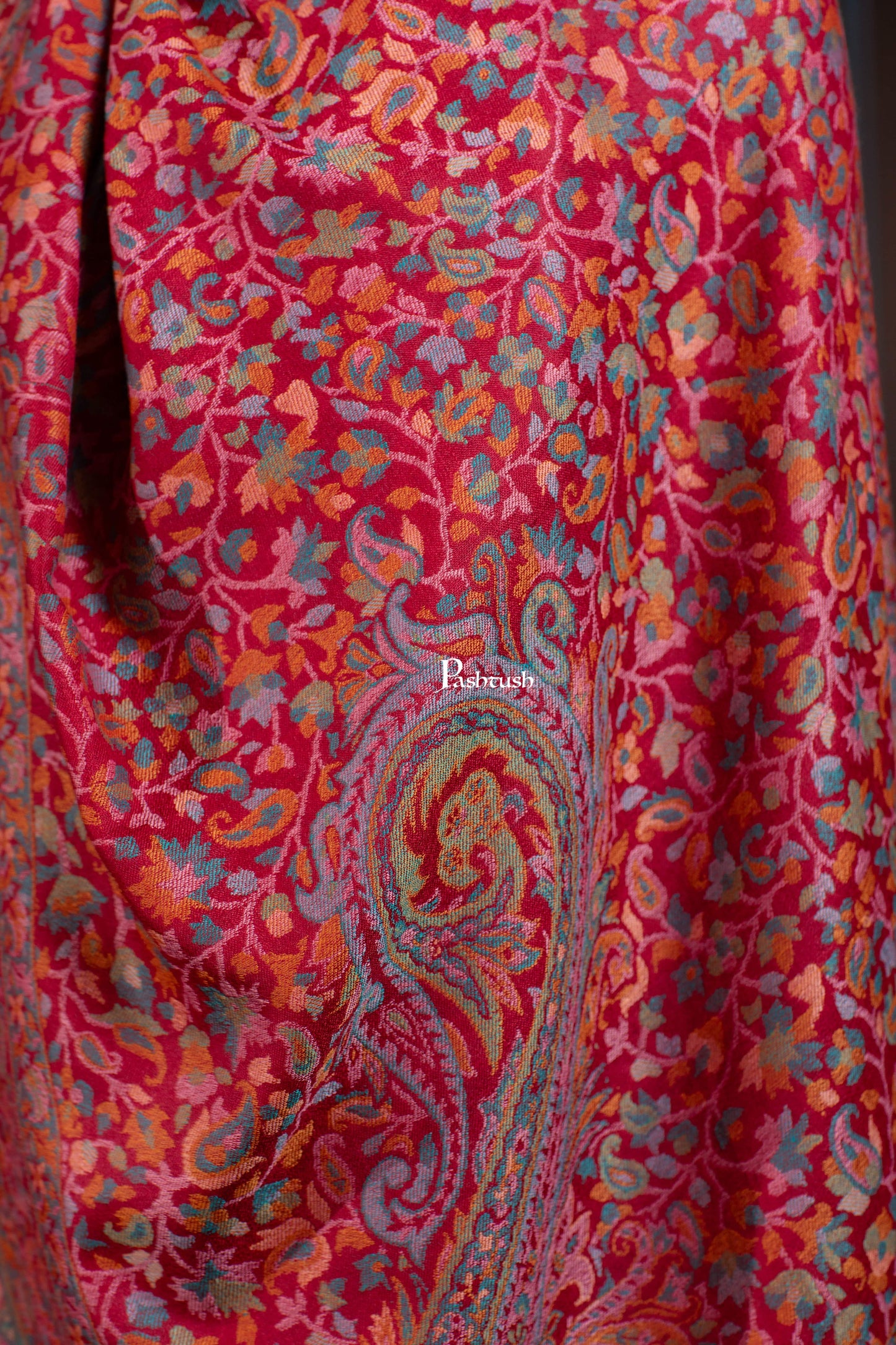 Pashtush India Womens Shawls Pashtush Womens Extra Fine Wool Stole, Paisley Weave Design, Crimson Maroon