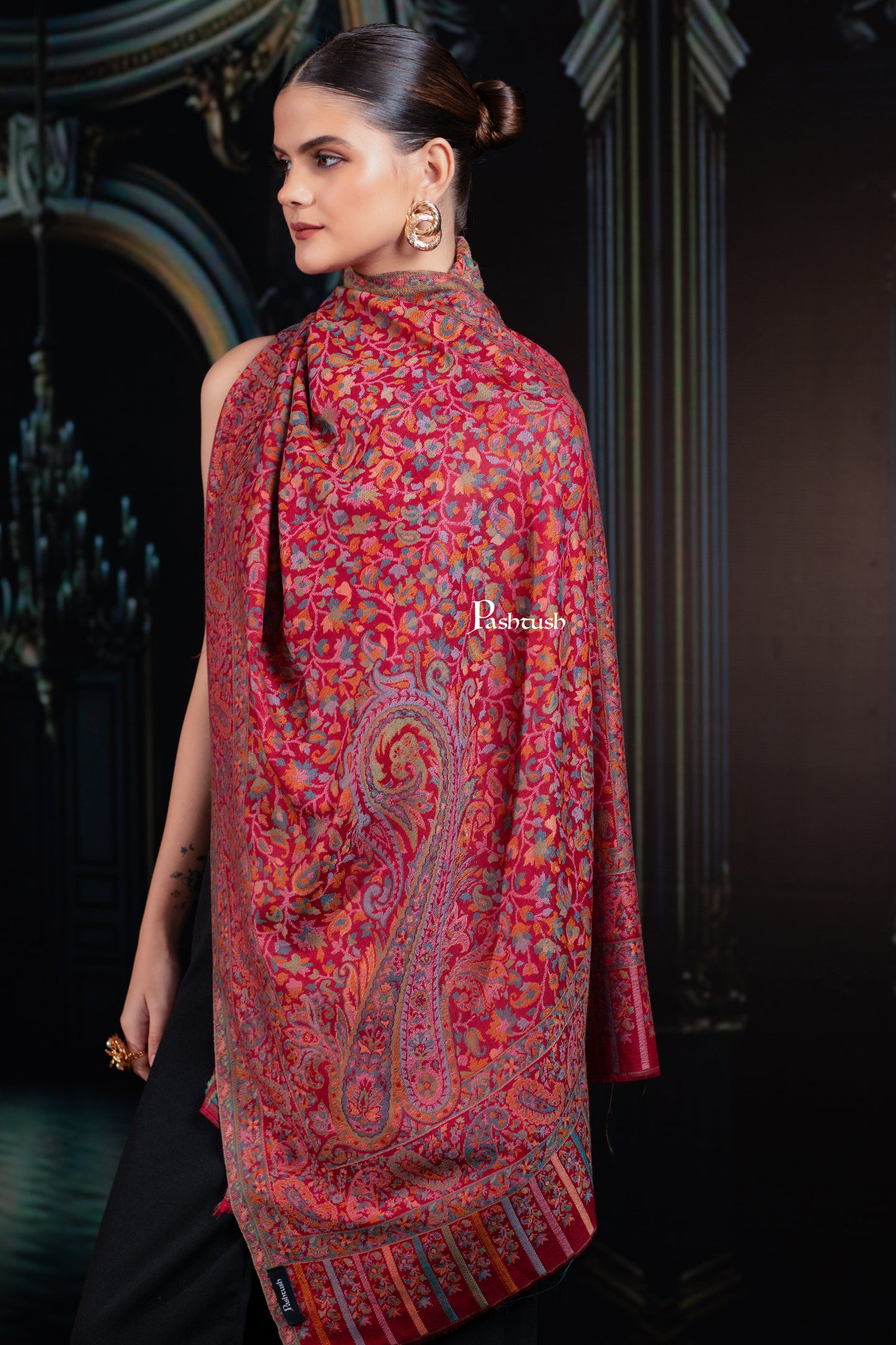 Pashtush India Womens Shawls Pashtush Womens Extra Fine Wool Stole, Paisley Weave Design, Crimson Maroon