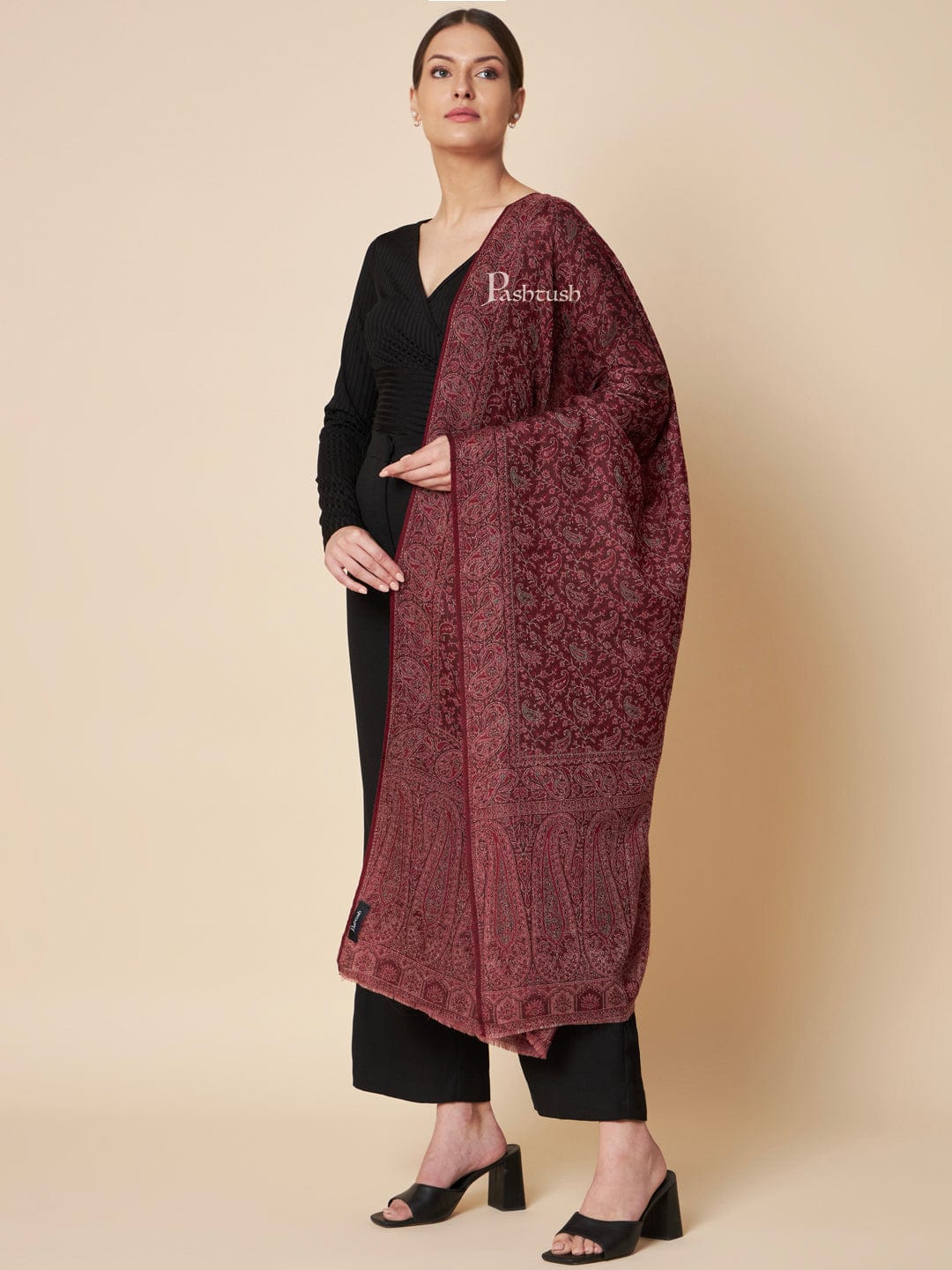 Pashtush India Womens Stoles and Scarves Scarf Pashtush Womens Extra Fine Wool Stole, Soft Paiseley Design, Multicolour