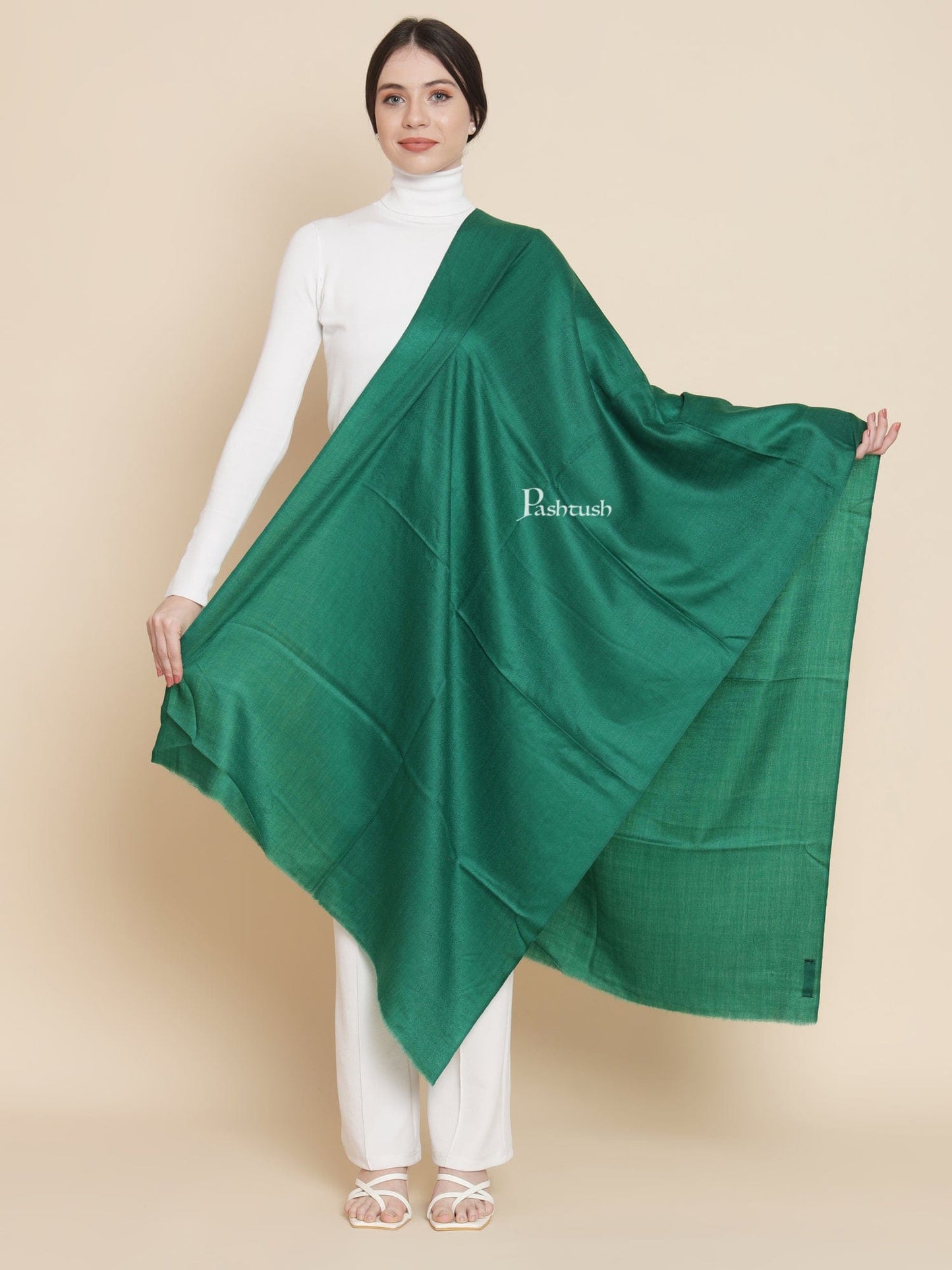 Pashtush India Womens Stoles and Scarves Scarf Pashtush Womens Extra Fine Wool Stole, Solid Design, Green