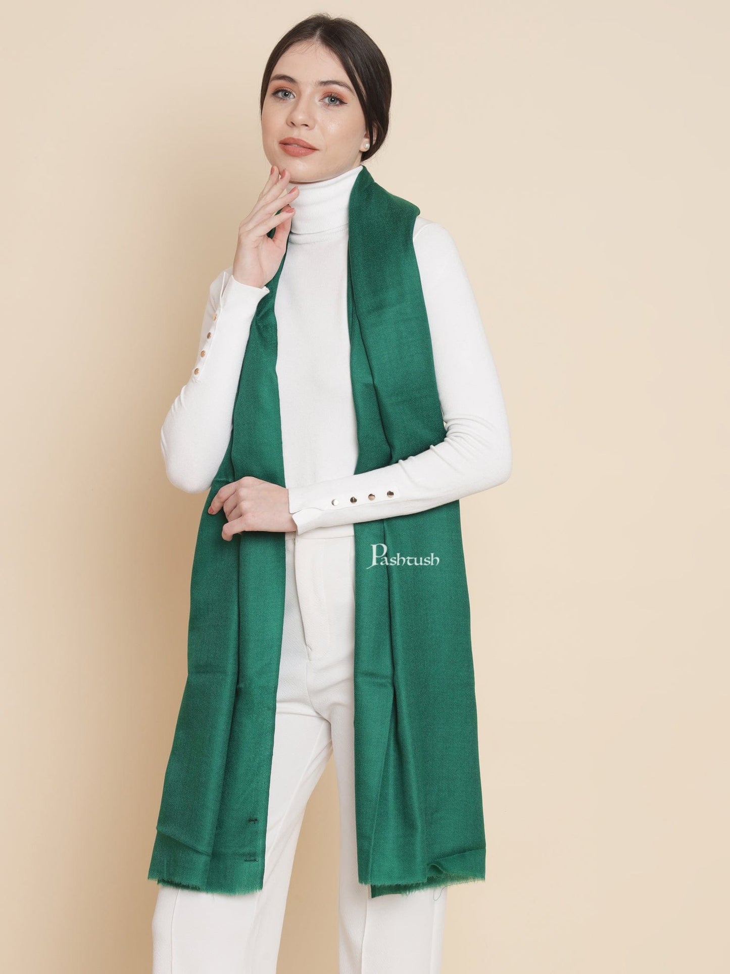 Pashtush India Womens Stoles and Scarves Scarf Pashtush Womens Extra Fine Wool Stole, Solid Design, Green