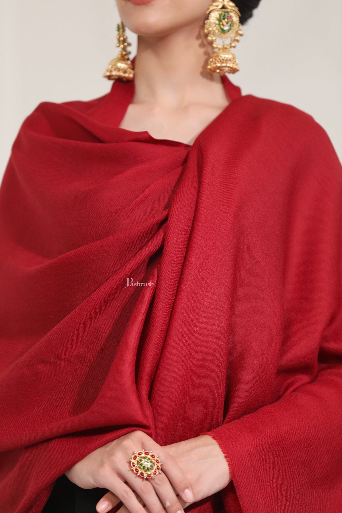 Pashtush India Womens Stoles Pashtush Womens Extra Fine Wool Stole, Solid Plain Design, Maroon