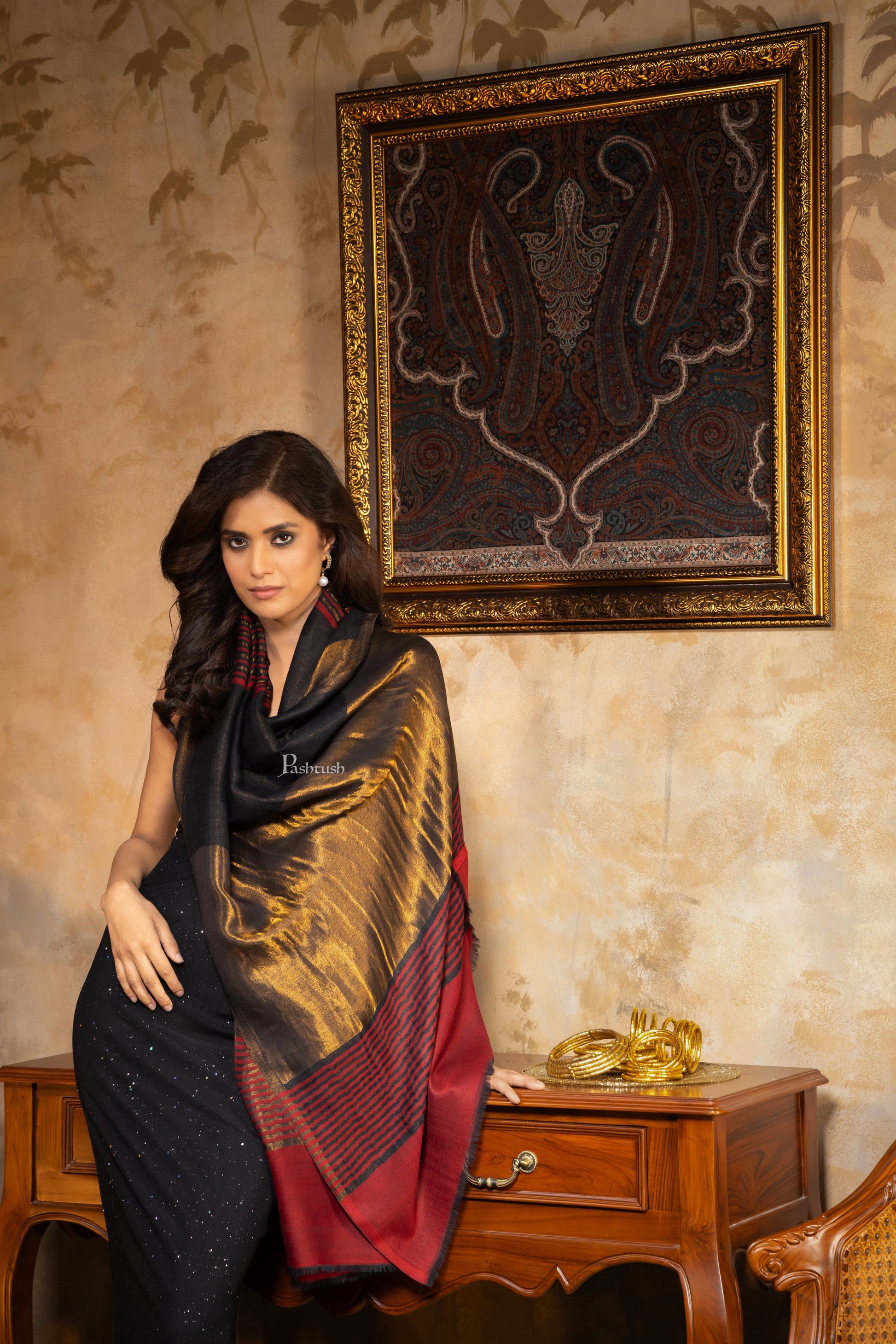 Pashtush India Womens Shawls Pashtush Womens Extra Fine Wool Stole, Stripe Design, Multicolour