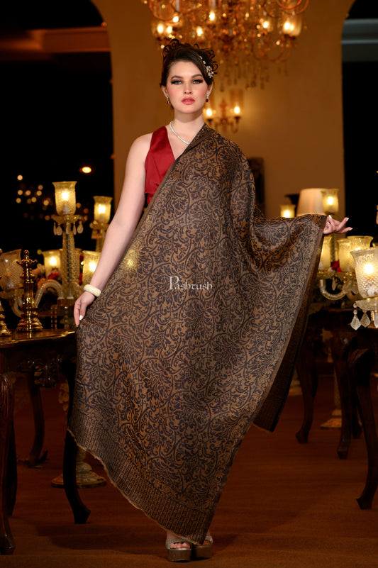 Pashtush India Womens Stoles and Scarves Scarf Pashtush Womens Extra Fine Wool Stole, Twilight Collection Reversible Design, Blue and Gold