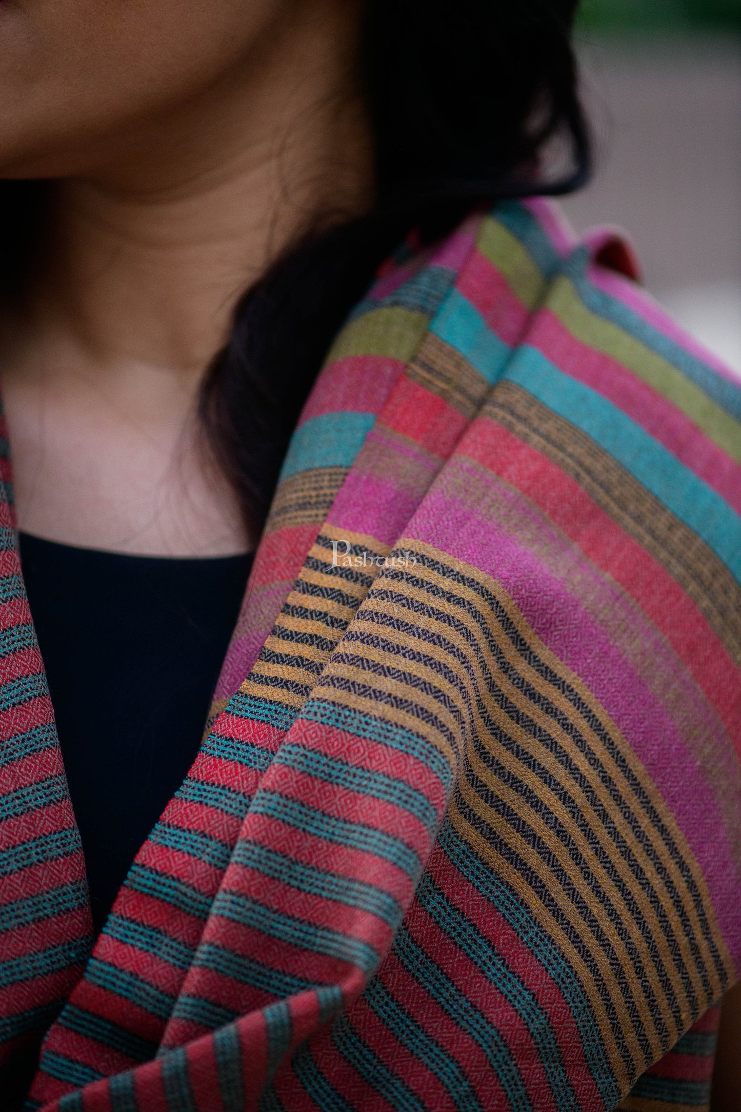 Pashtush India Womens Stoles and Scarves Scarf Pashtush Womens Extra Fine Wool, Striped Woven Scarf, Multicolored